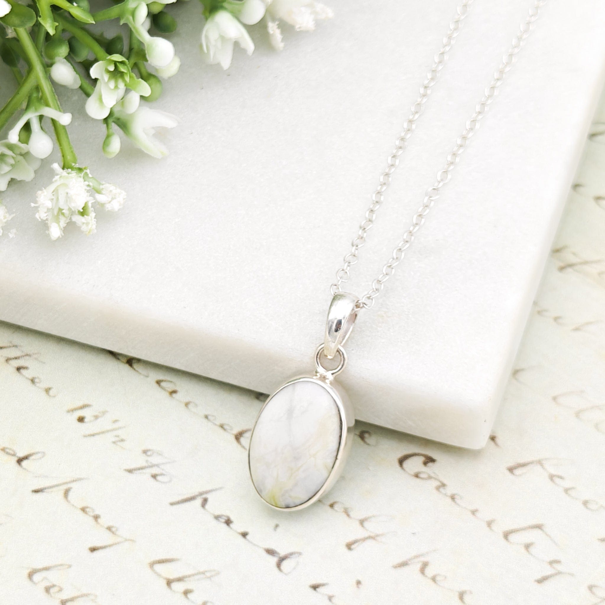 Hepburn and Hughes Isle of Skye Marble Pendant | Scotland Gift | 21mm Pale Green Stone | Sterling Silver