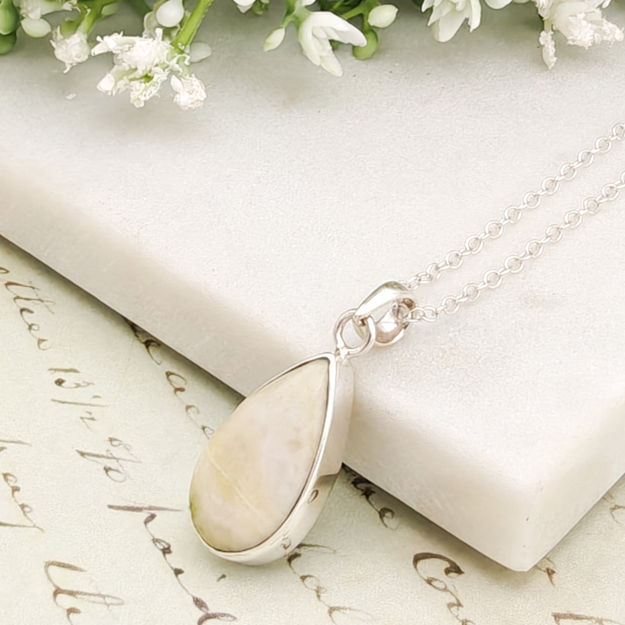 Hepburn and Hughes Isle of Skye Marble Pendant | Scotland Gift | 21mm Pale Green Stone | Sterling Silver