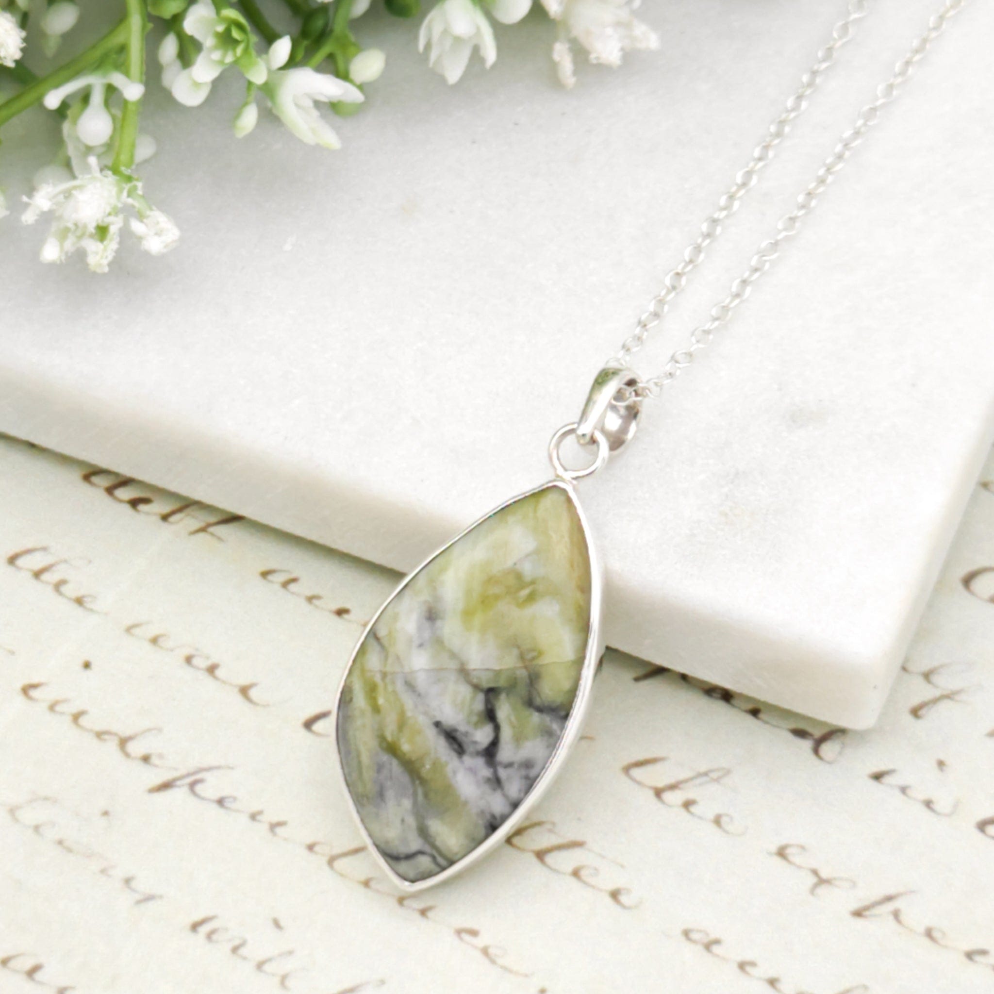 Hepburn and Hughes Isle of Skye Marble Pendant | Scotland Gift | 40mm Abstract | Sterling Silver