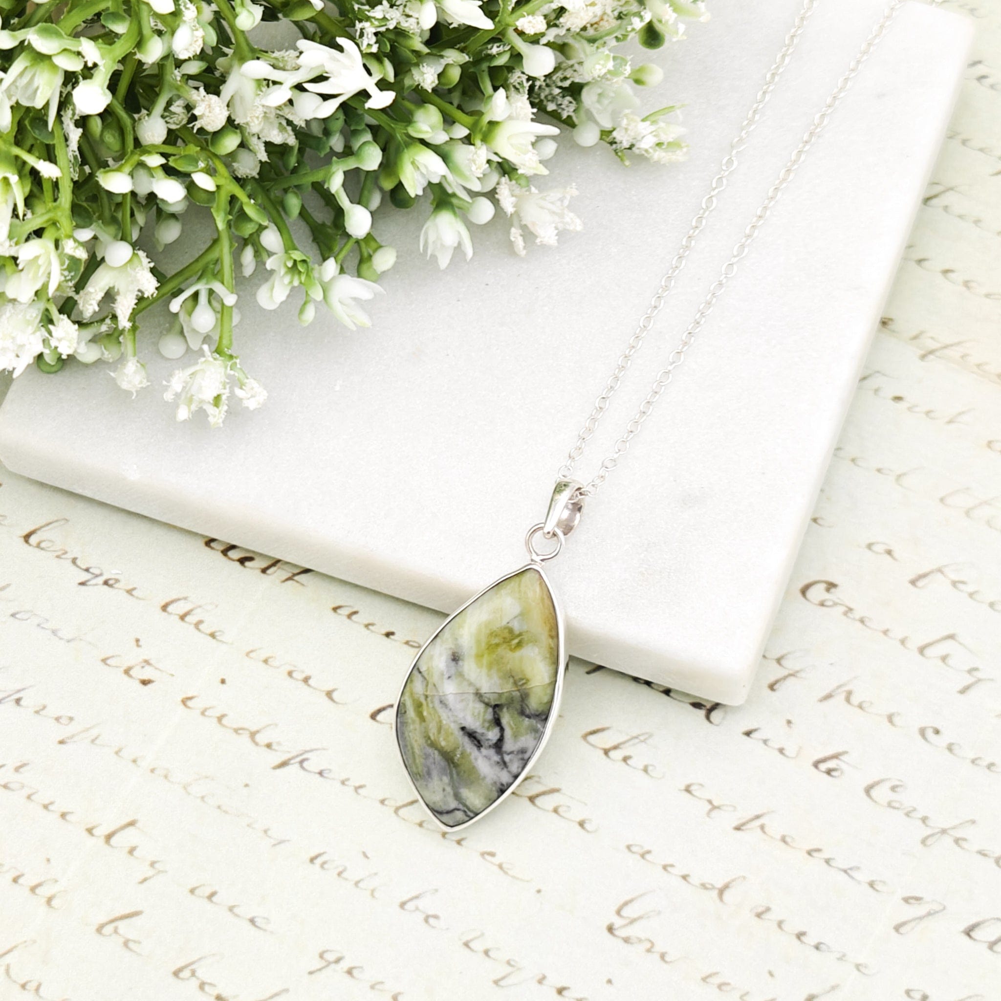 Hepburn and Hughes Isle of Skye Marble Pendant | Scotland Gift | 40mm Abstract | Sterling Silver