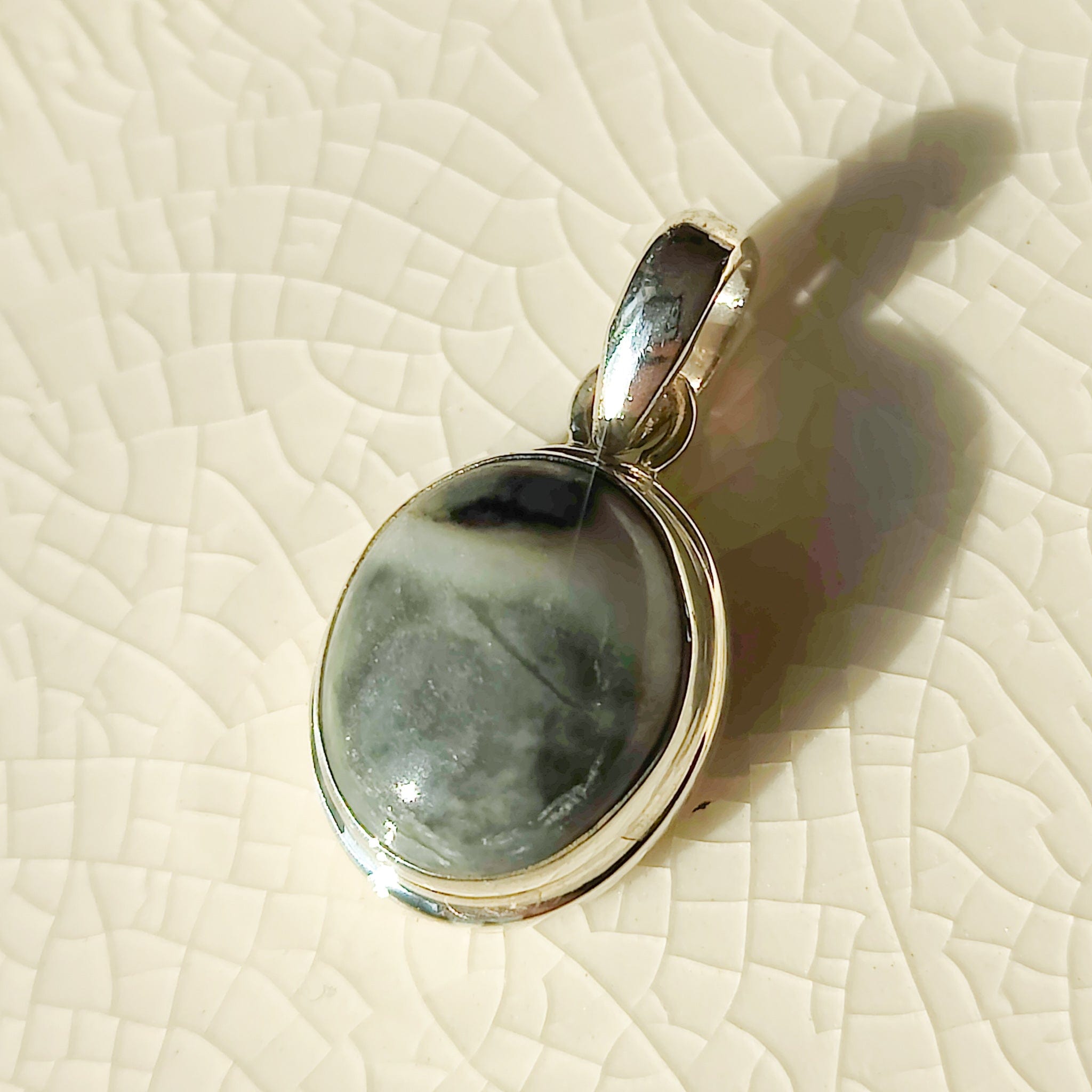 Hepburn & Hughes Isle of Skye Marble Pendant | Scottish Gift | 12mm Green Stone | Sterling Silver