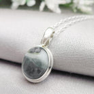 Hepburn & Hughes Isle of Skye Marble Pendant | Scottish Gift | 12mm Green Stone | Sterling Silver