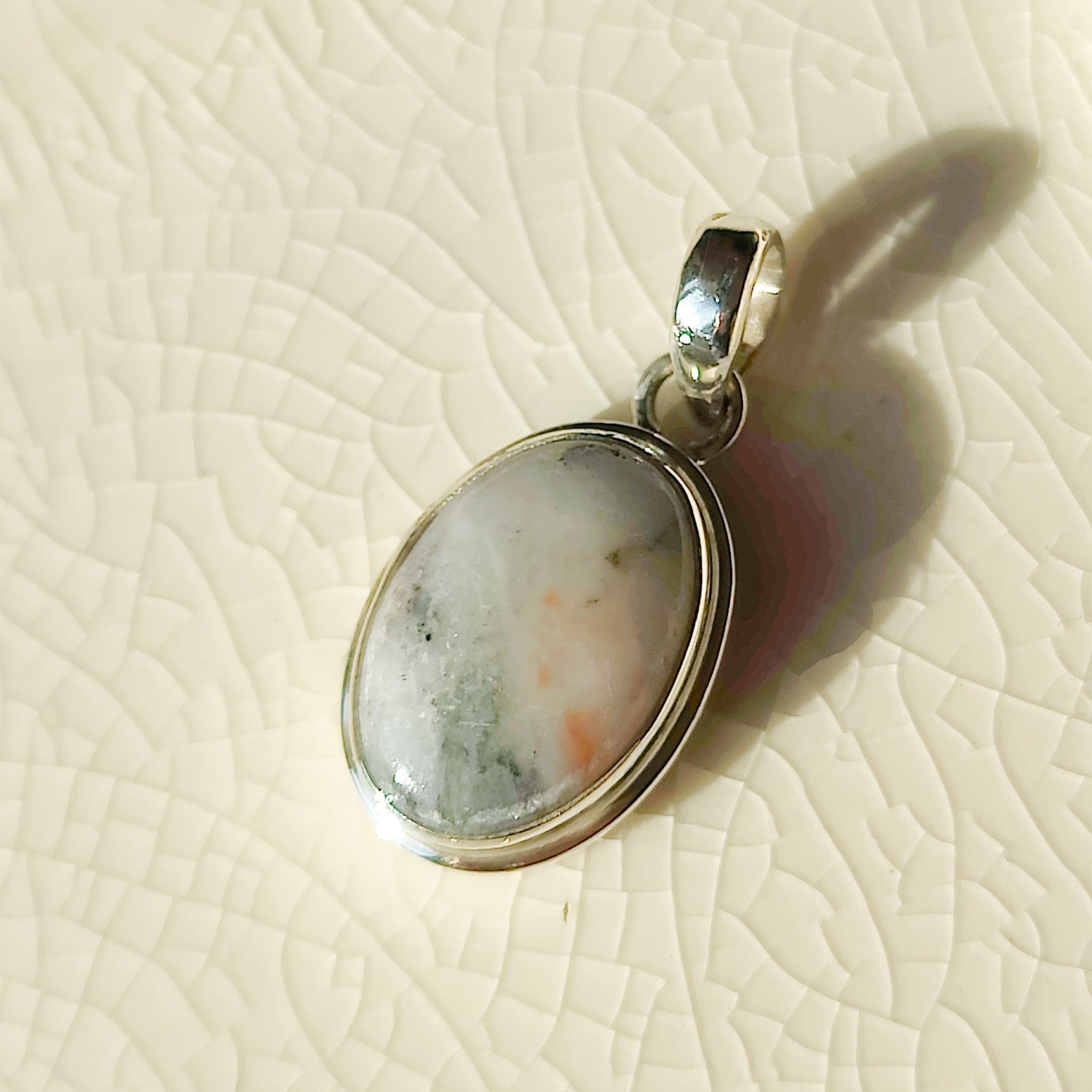 Hepburn & Hughes Isle of Skye Marble Pendant | Scottish Gift | 15mm Oval Grey Stone | Sterling Silver