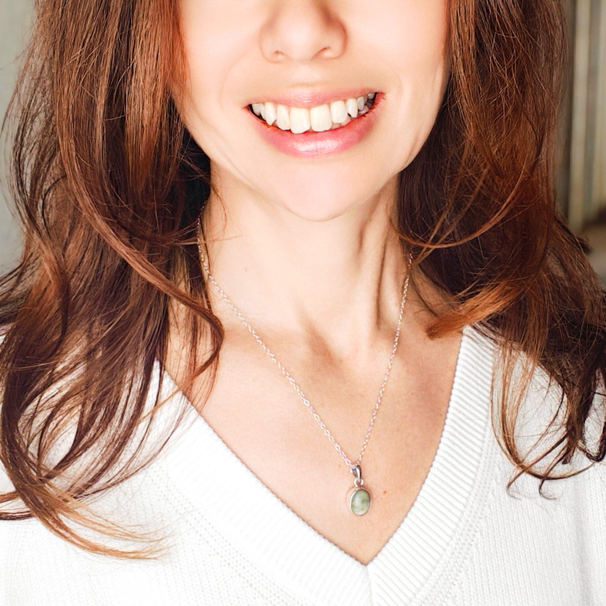 Hepburn and Hughes Isle of Skye Marble Pendant | Scottish Gift | 15mm Oval Grey Stone | Sterling Silver