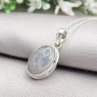 Hepburn & Hughes Isle of Skye Marble Pendant | Scottish Gift | 15mm Oval Grey Stone | Sterling Silver