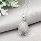 Hepburn & Hughes Isle of Skye Marble Pendant | Scottish Gift | 15mm Oval Grey Stone | Sterling Silver