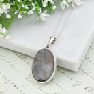 Hepburn & Hughes Isle of Skye Marble Pendant | Scottish Gift | 25mm Oval Grey Stone | Sterling Silver