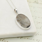 Hepburn & Hughes Isle of Skye Marble Pendant | Scottish Gift | 25mm Oval Grey Stone | Sterling Silver