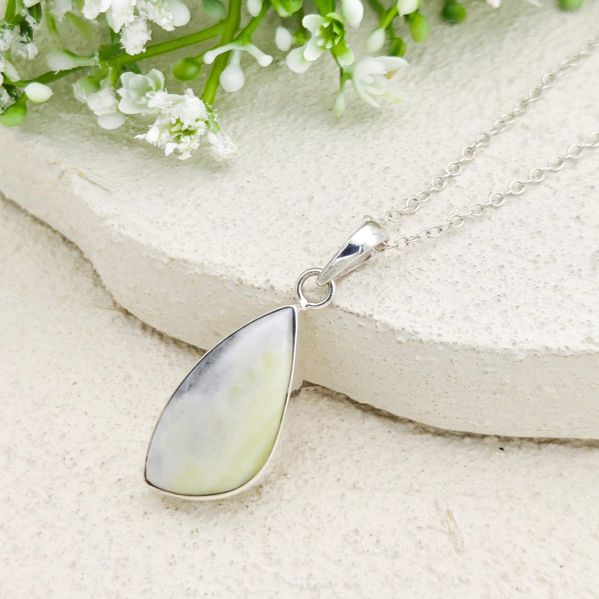 Hepburn and Hughes Isle of Skye Marble Pendant | Scottish Gift | 30mm Abstract | Sterling Silver