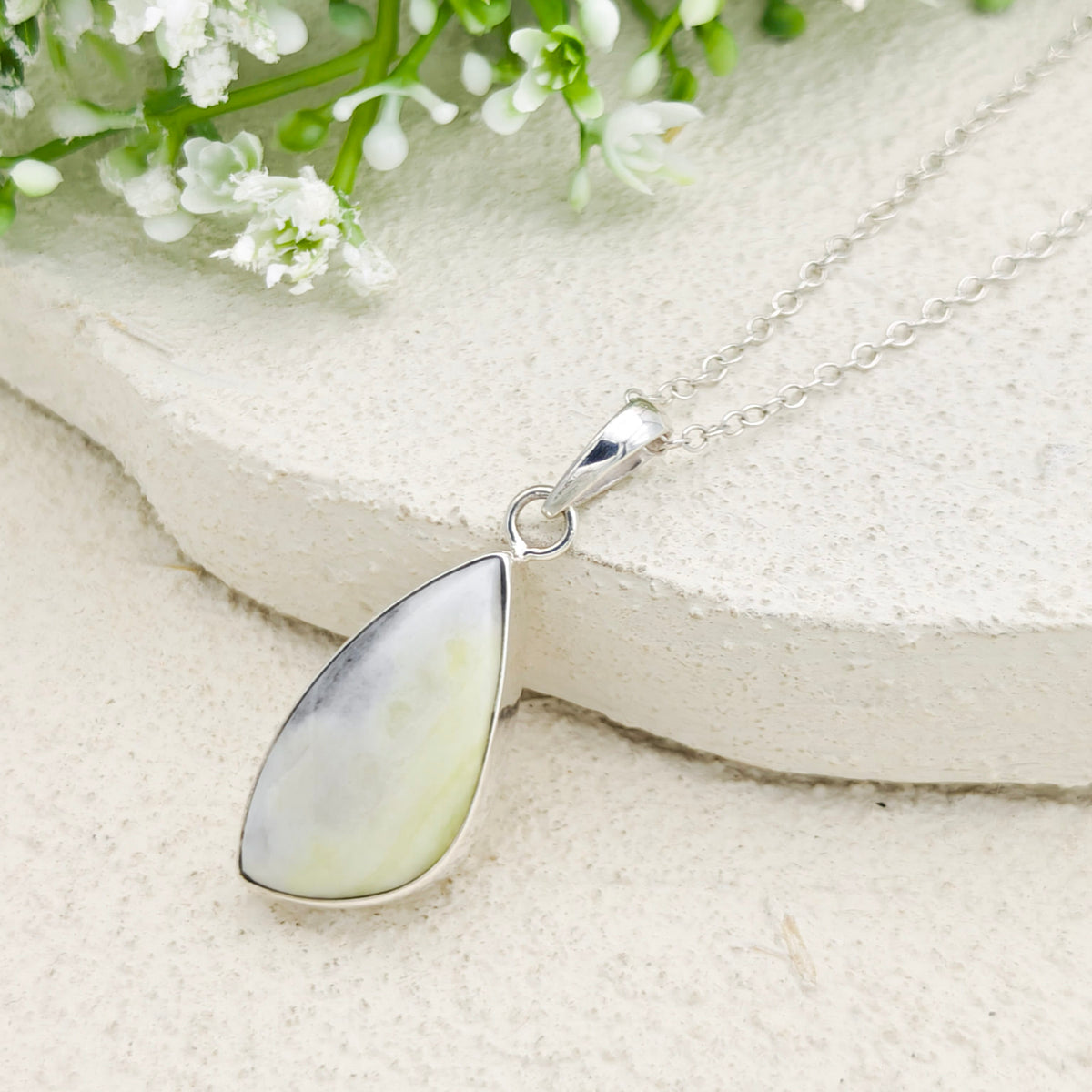 Hepburn and Hughes Isle of Skye Marble Pendant | Scottish Gift | 30mm Abstract | Sterling Silver