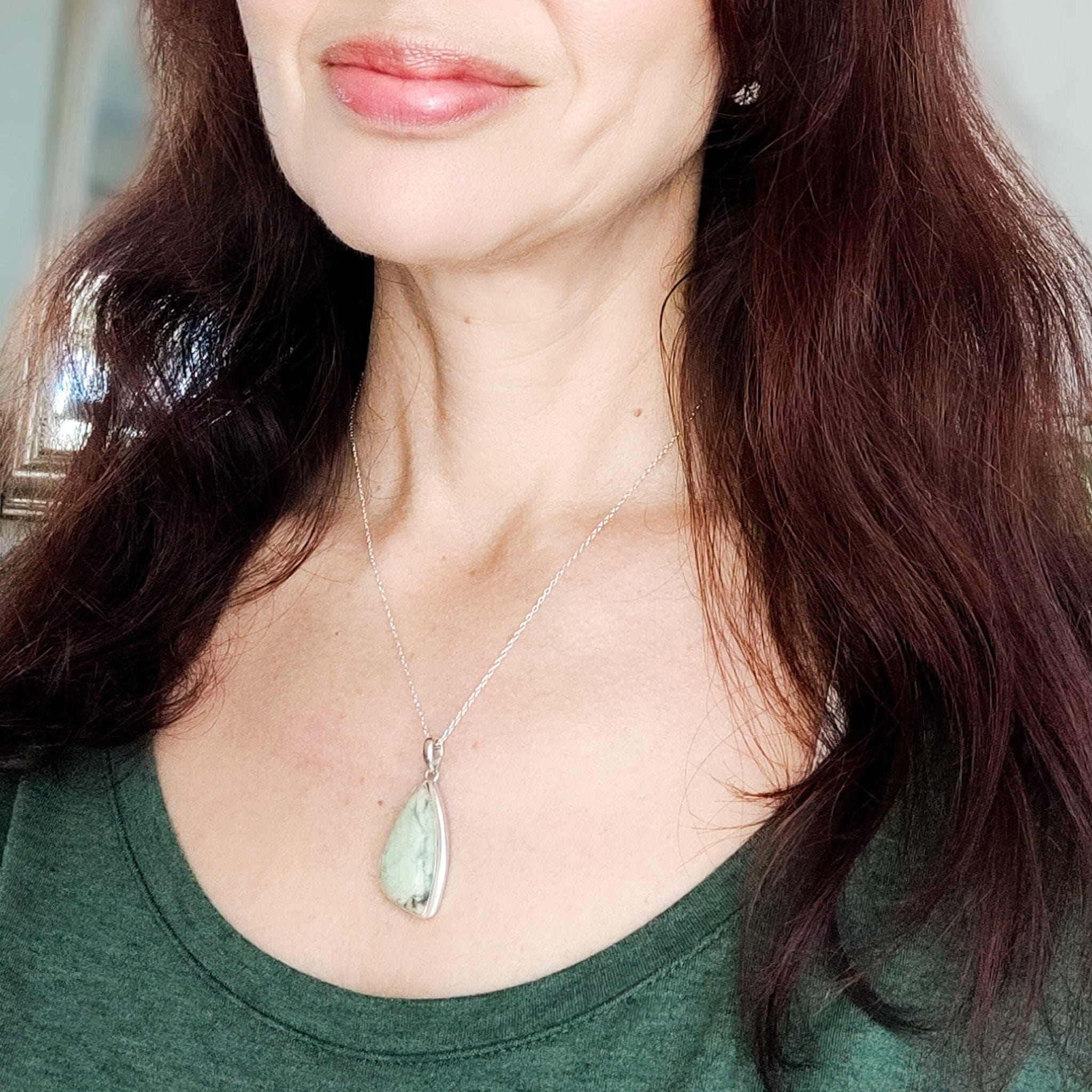 Hepburn & Hughes Isle of Skye Marble Pendant | Scottish Gift | 30mm Pale Green Stone | Sterling Silver