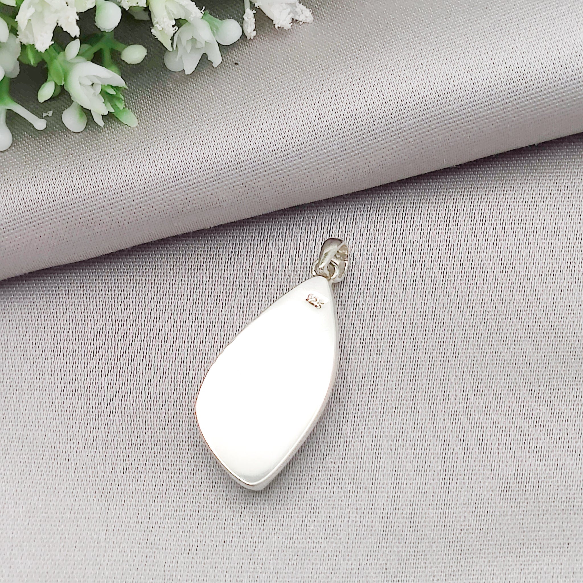 Hepburn & Hughes Isle of Skye Marble Pendant | Scottish Gift | 30mm Pale Green Stone | Sterling Silver