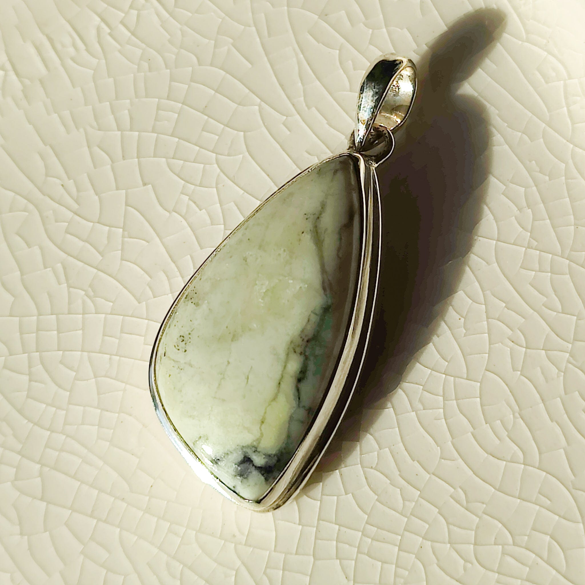 Hepburn & Hughes Isle of Skye Marble Pendant | Scottish Gift | 30mm Pale Green Stone | Sterling Silver