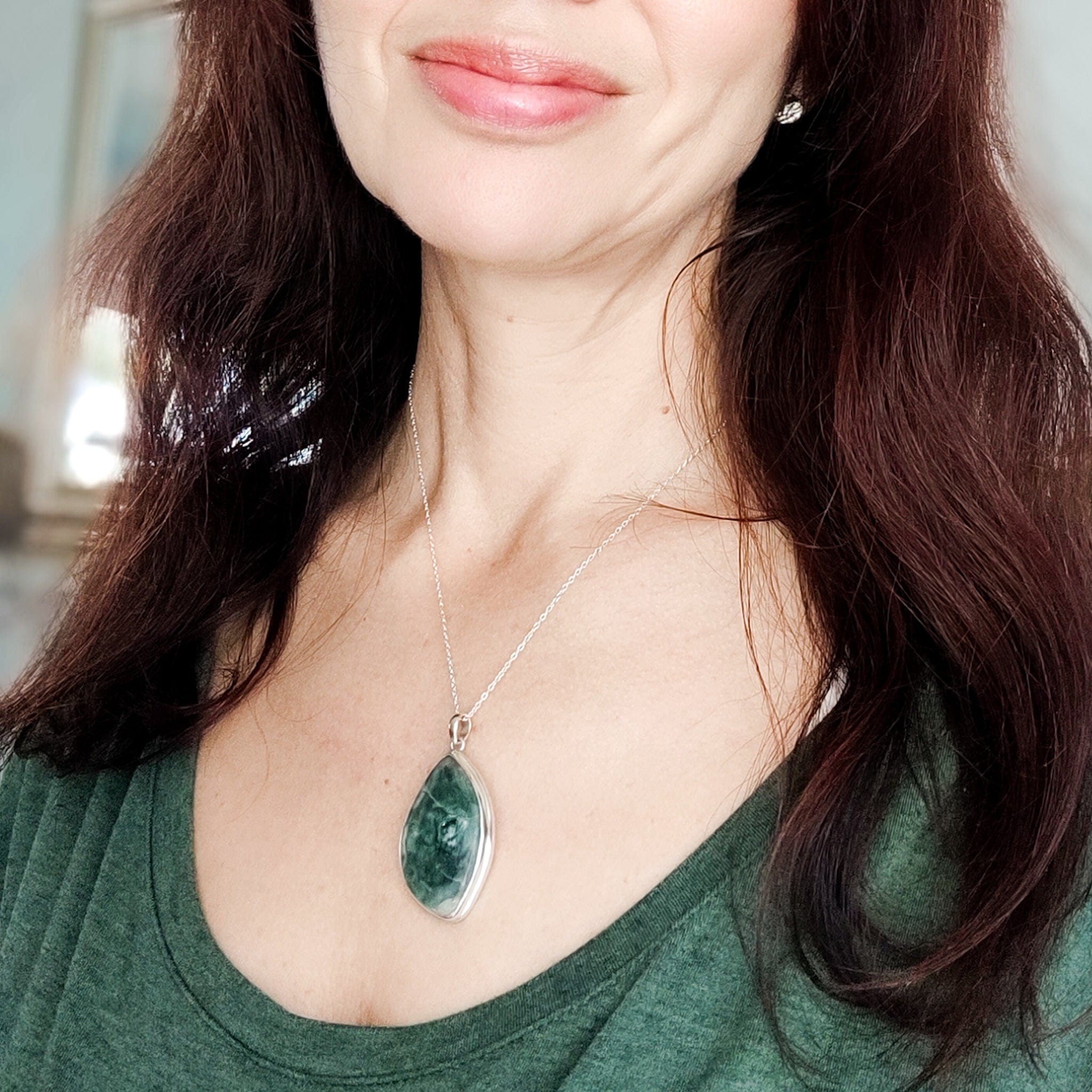 Hepburn & Hughes Isle of Skye Marble Pendant | Scottish Gift | 35mm Green Stone | Sterling Silver