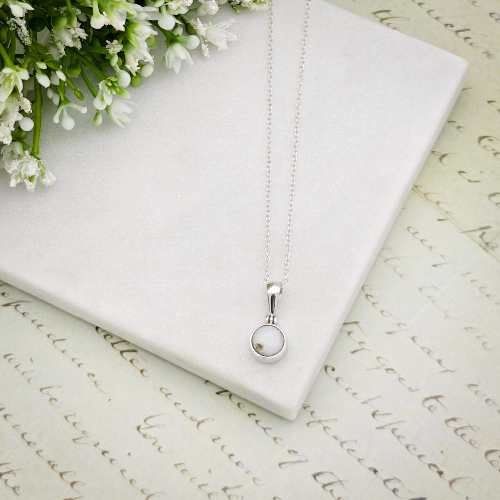 Hepburn and Hughes Isle of Skye Marble Pendant | Scottish Gift | 8mm Round Stones | Sterling Silver