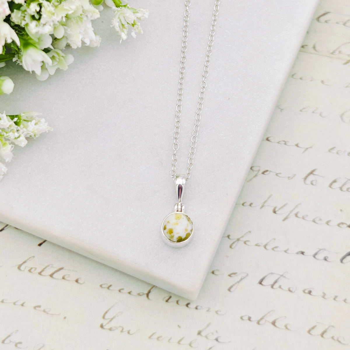 Hepburn and Hughes Isle of Skye Marble Pendant | Scottish Gift | 8mm Round Stones | Sterling Silver