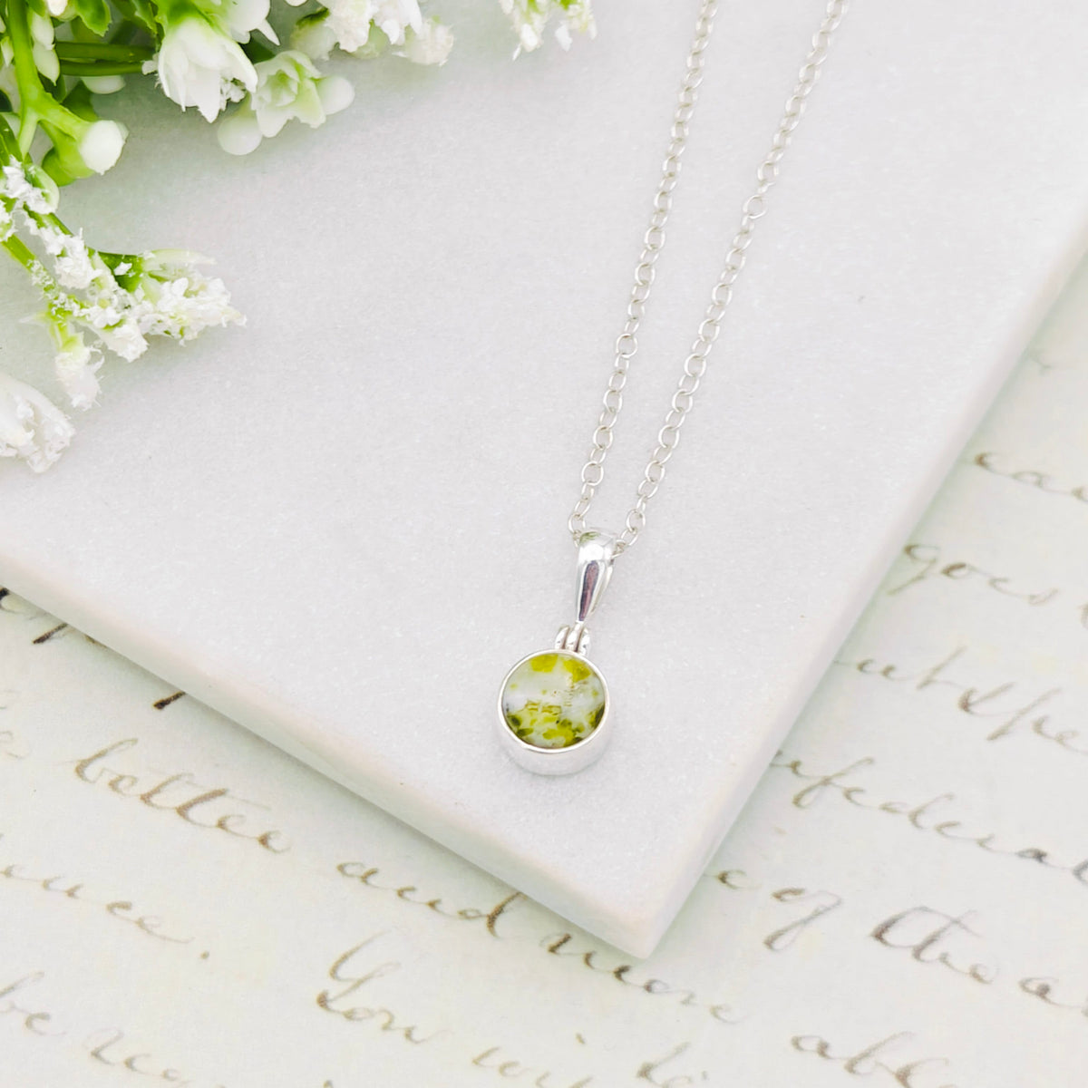 Hepburn and Hughes Isle of Skye Marble Pendant | Scottish Gift | 8mm Round Stones | Sterling Silver