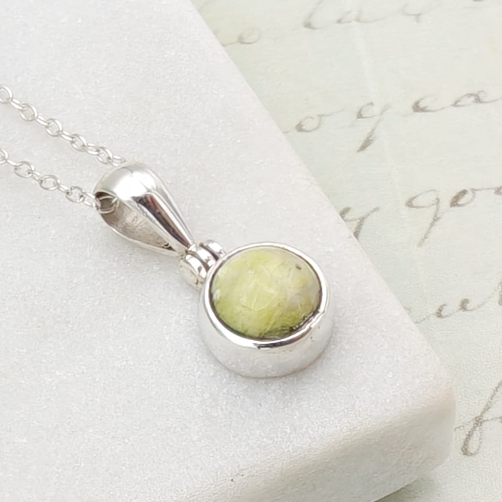 Hepburn and Hughes Isle of Skye Marble Pendant | Scottish Gift | 8mm Round Stones | Sterling Silver