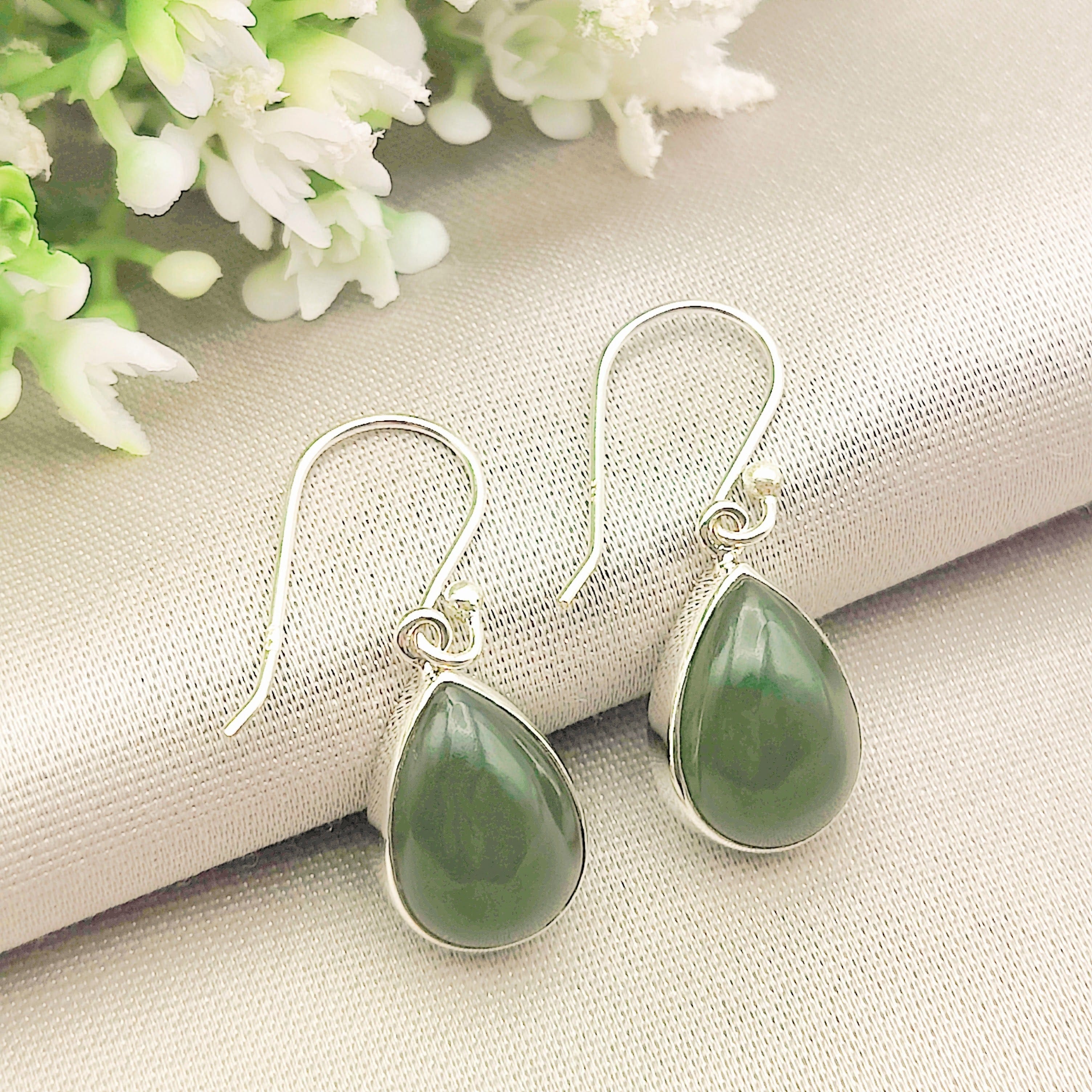 Hepburn and Hughes Jade Earrings | Green Gemstone | 35th Anniversary | Sterling Silver