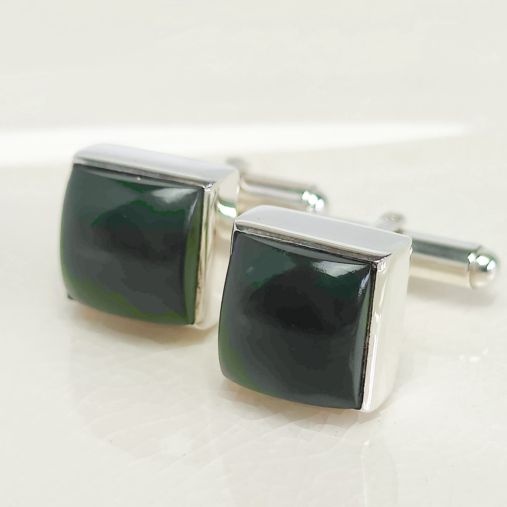 Hepburn and Hughes Jade Gemstone Cufflinks | 35th Wedding Anniversary | Sterling Silver