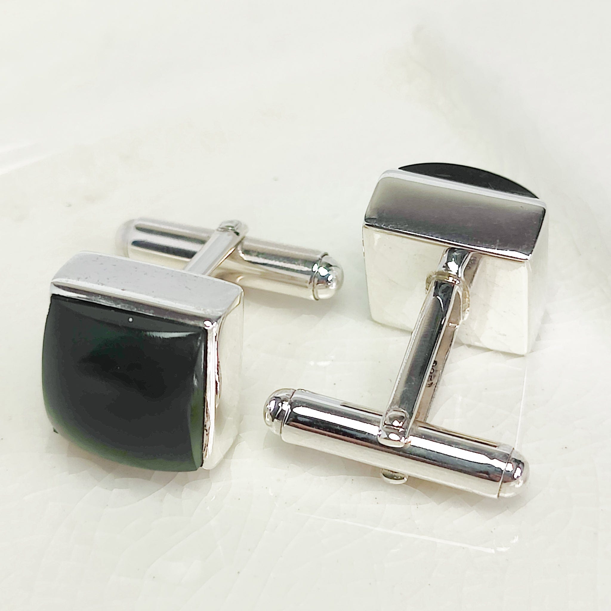 Hepburn and Hughes Jade Gemstone Cufflinks | 35th Wedding Anniversary | Sterling Silver