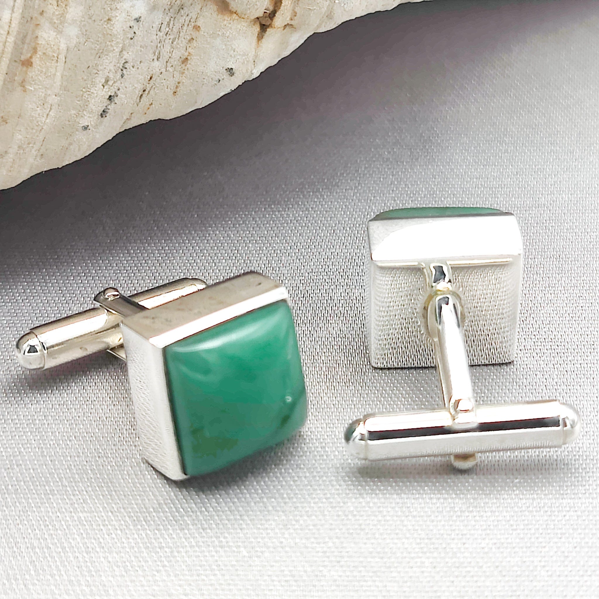 Silver cufflinks with peridot and smoky popular quartz