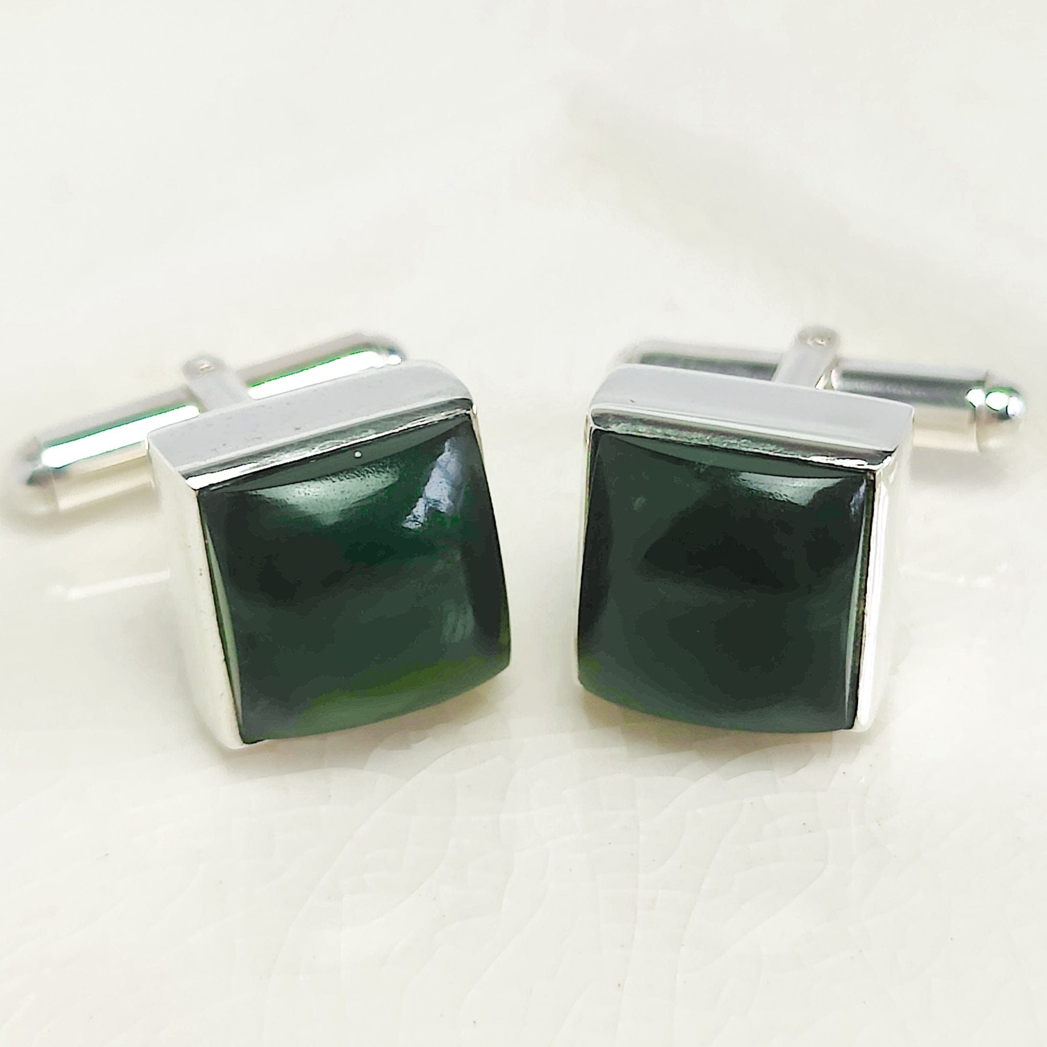 Hepburn and Hughes Jade Gemstone Cufflinks | 35th Wedding Anniversary | Sterling Silver