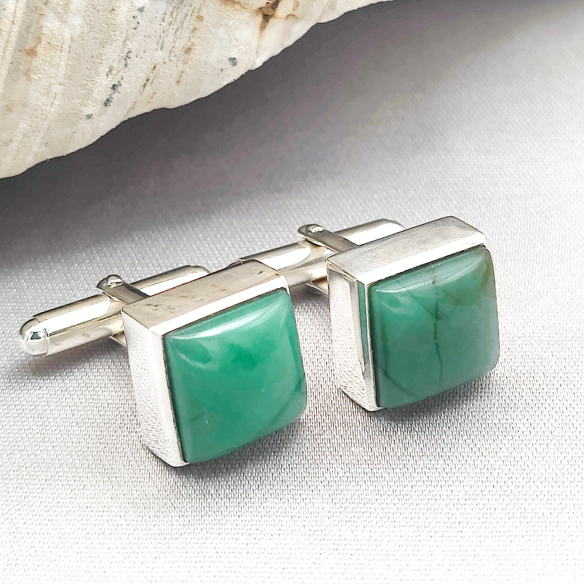 Hepburn and Hughes Jade Gemstone Cufflinks | 35th wedding anniversary | Sterling Silver