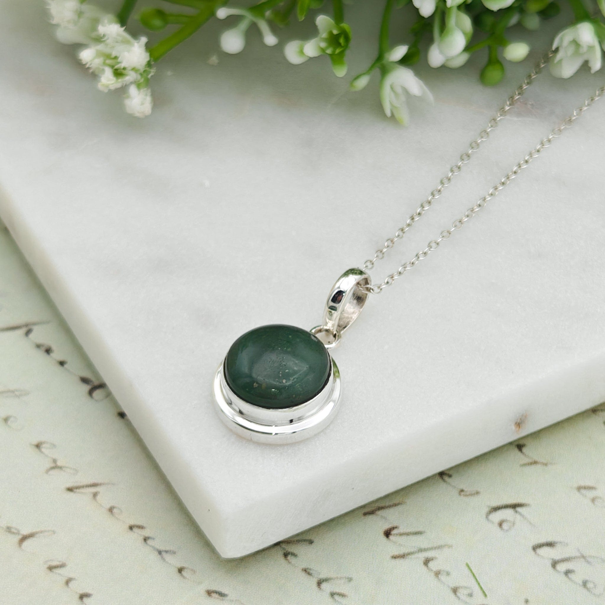 Hepburn and Hughes Jade Pendant | 12mm Round | 35th Anniversary | Sterling Silver