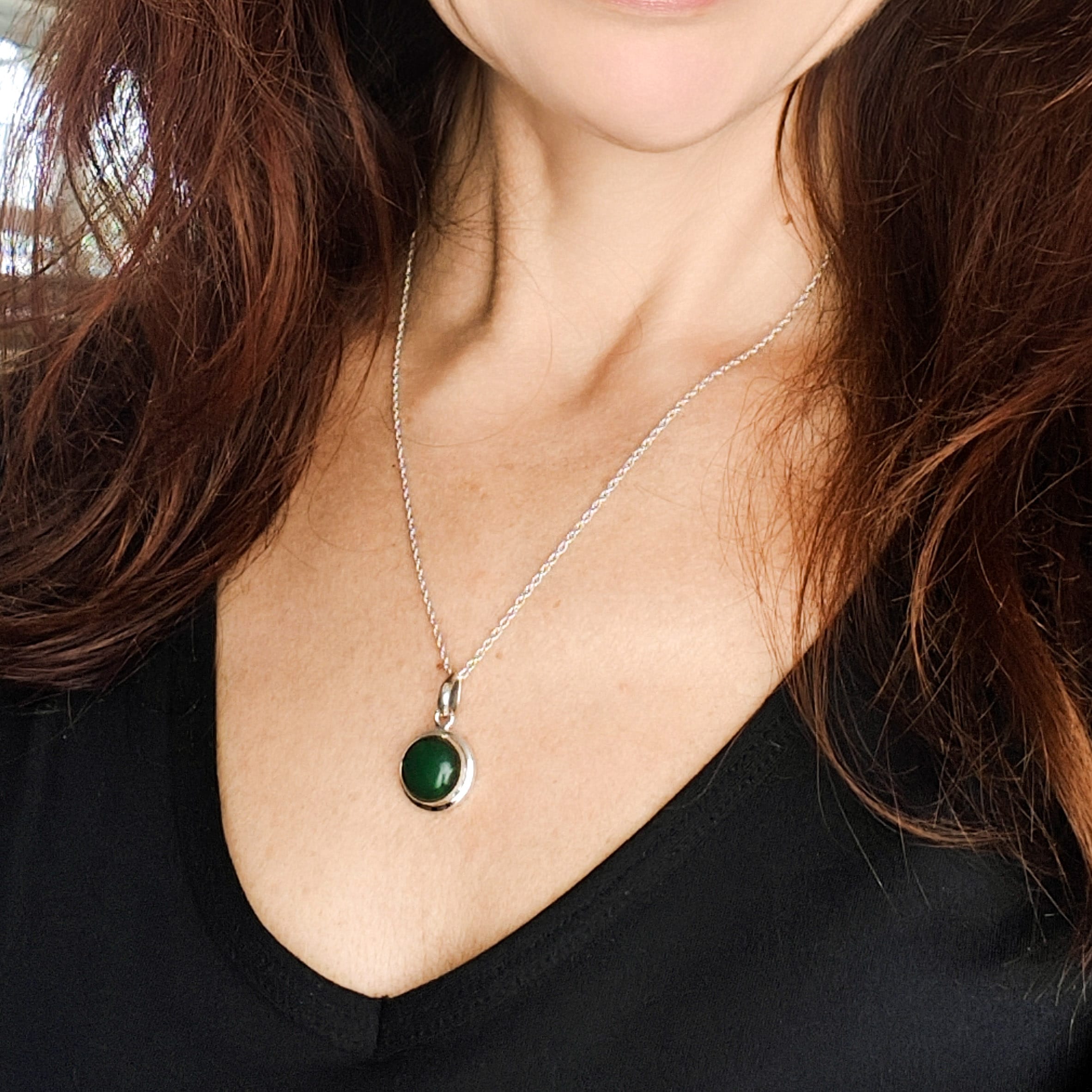 Hepburn and Hughes Jade Pendant | 12mm Round | 35th Anniversary | Sterling Silver