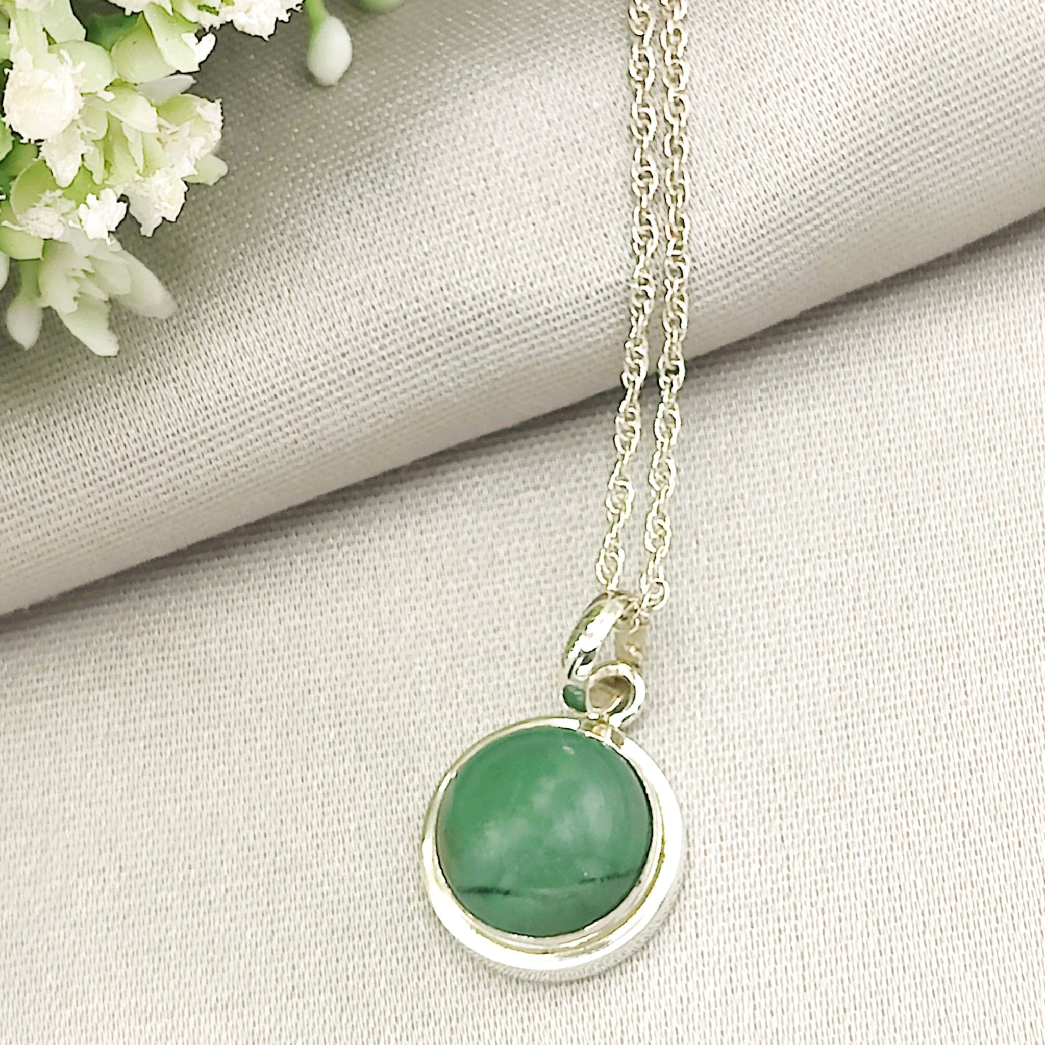 Hepburn and Hughes Jade Pendant | 12mm Round | 35th Anniversary | Sterling Silver