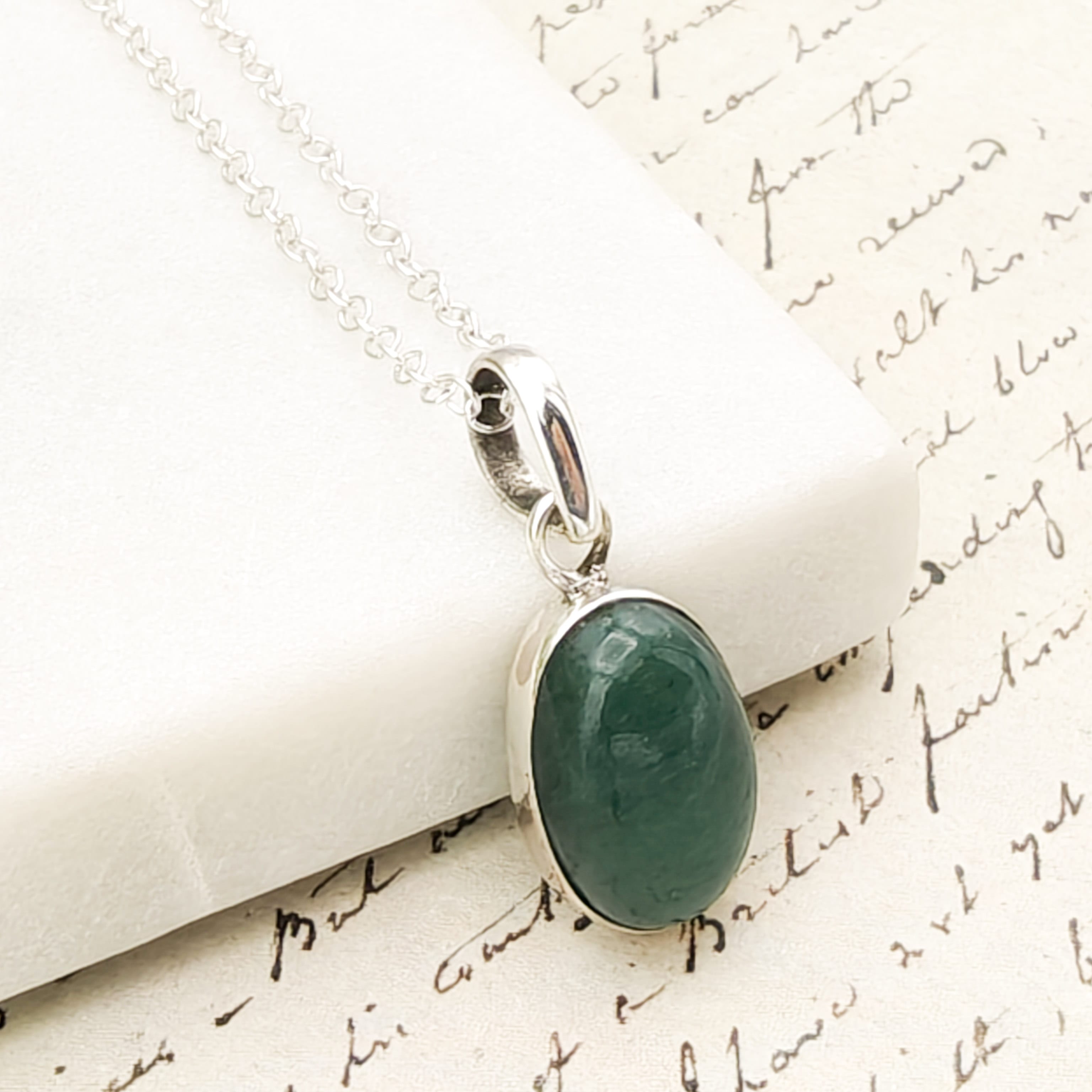 Hepburn and Hughes Jade Pendant | 15mm Oval | 35th Anniversary | Sterling Silver