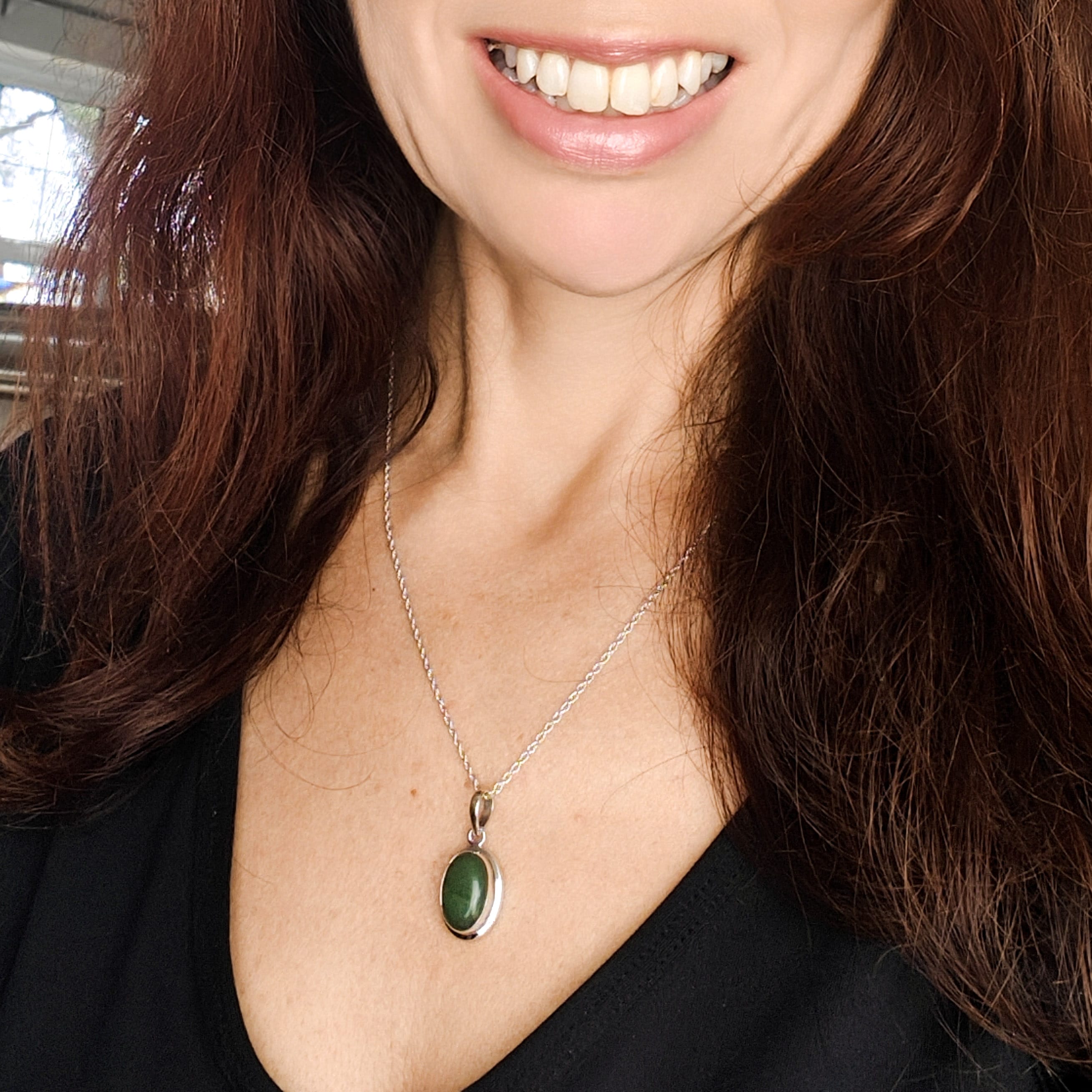 Hepburn and Hughes Jade Pendant | 15mm Oval | 35th Anniversary | Sterling Silver