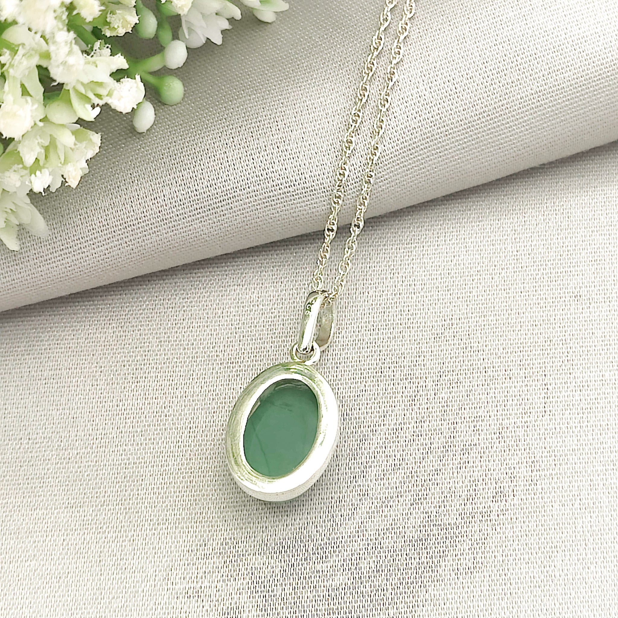 Hepburn and Hughes Jade Pendant | 15mm Oval | 35th Anniversary | Sterling Silver