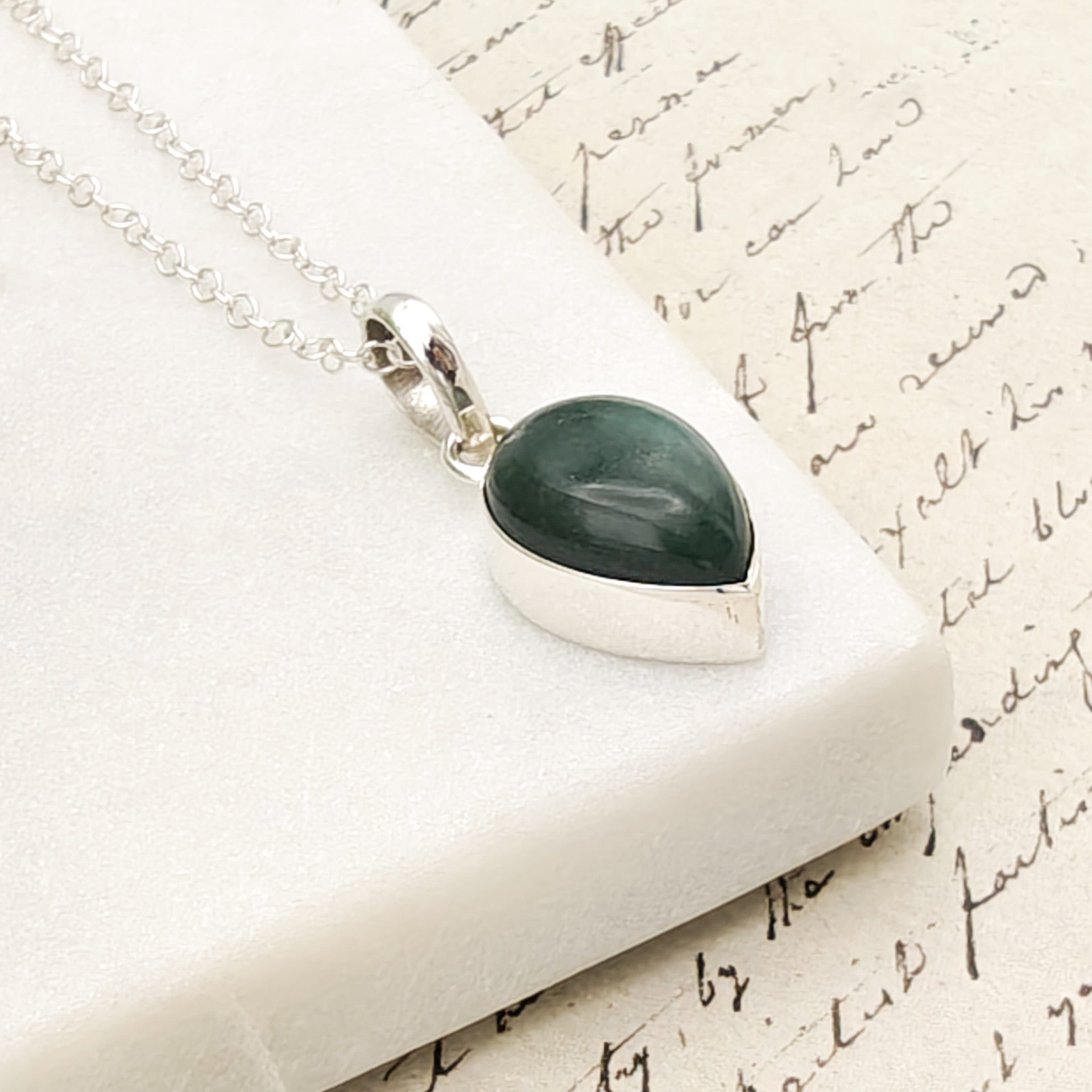 Hepburn and Hughes Jade Pendant | 15mm Teardrop | 35th Anniversary | Sterling Silver