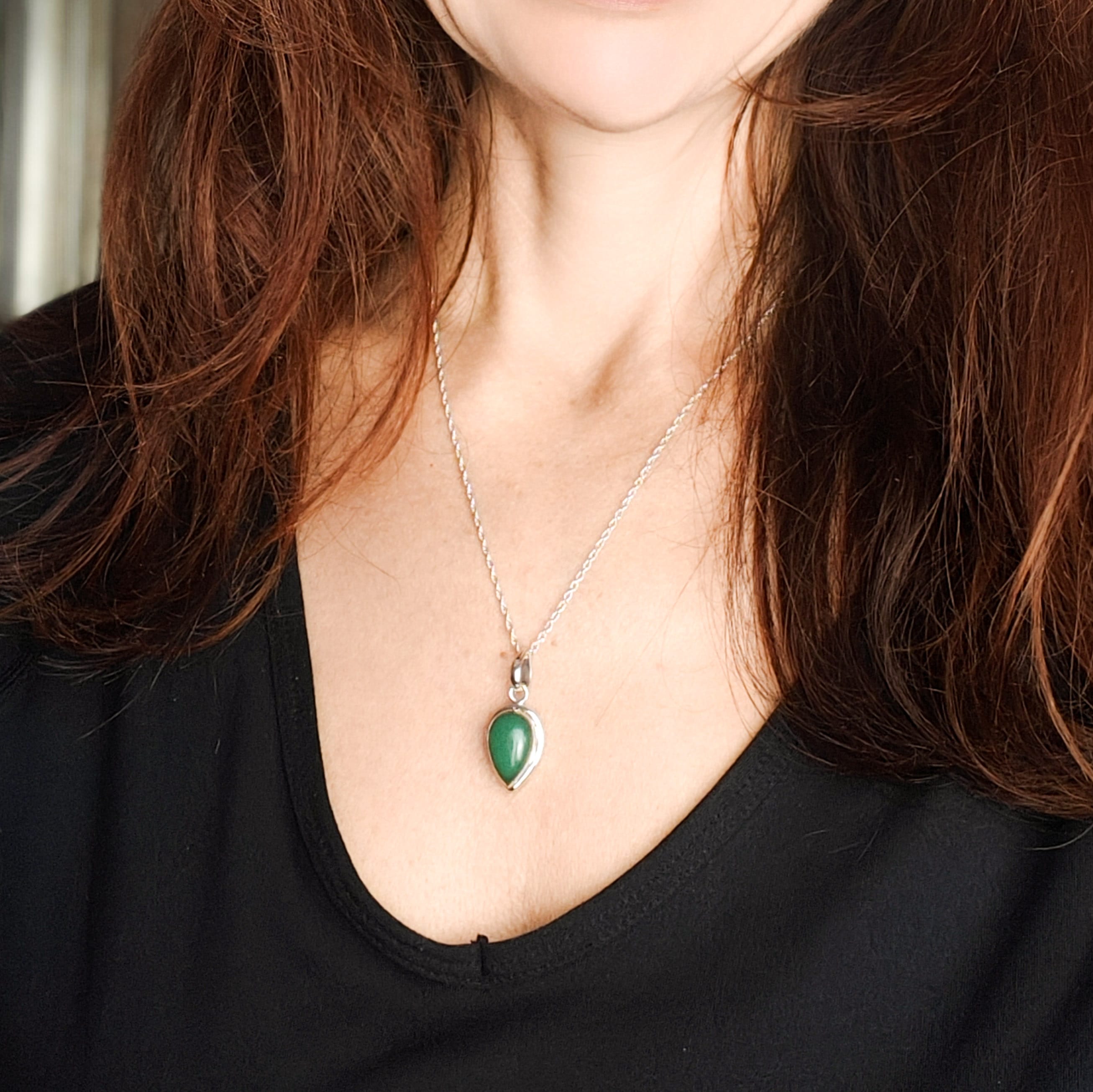 Hepburn and Hughes Jade Pendant | 15mm Teardrop | 35th Anniversary | Sterling Silver
