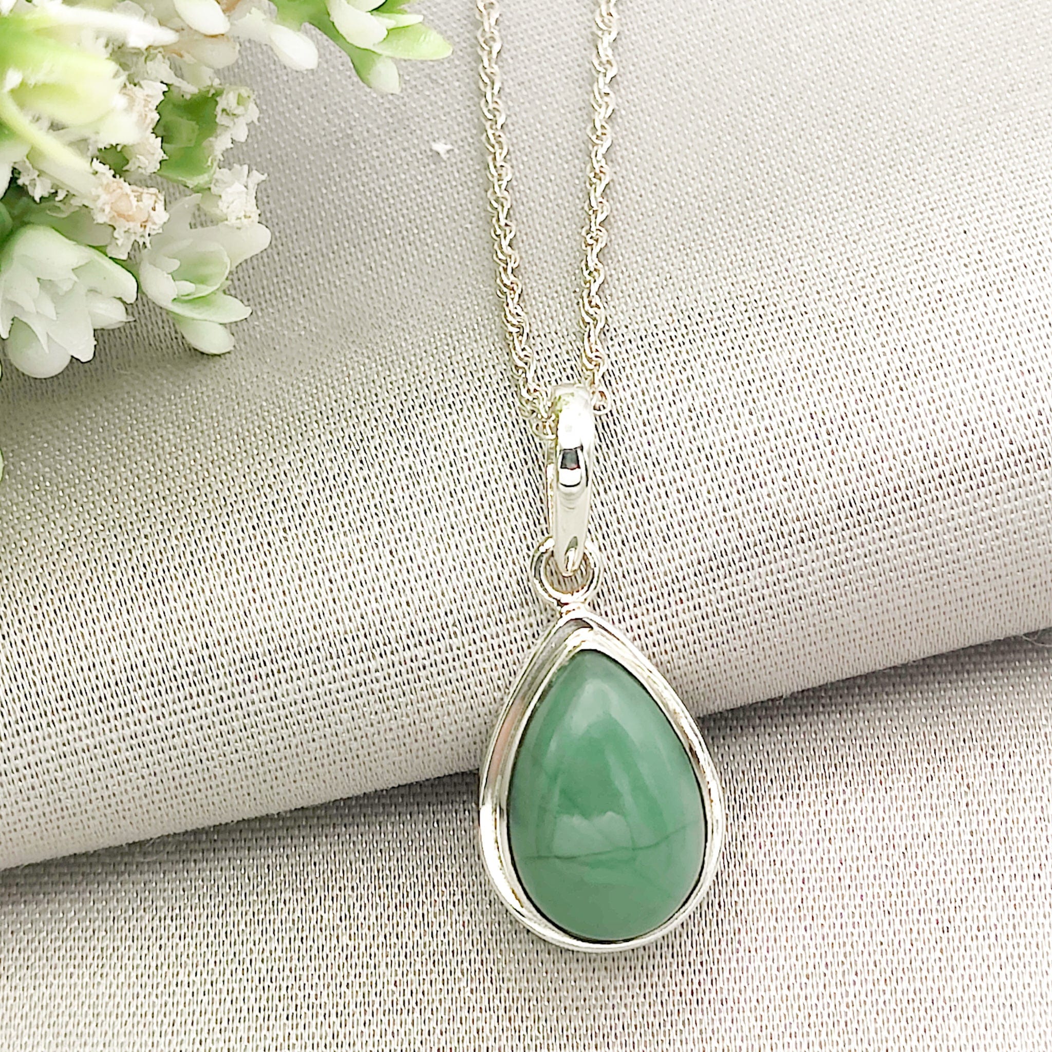 Hepburn and Hughes Jade Pendant | 15mm Teardrop | 35th Anniversary | Sterling Silver