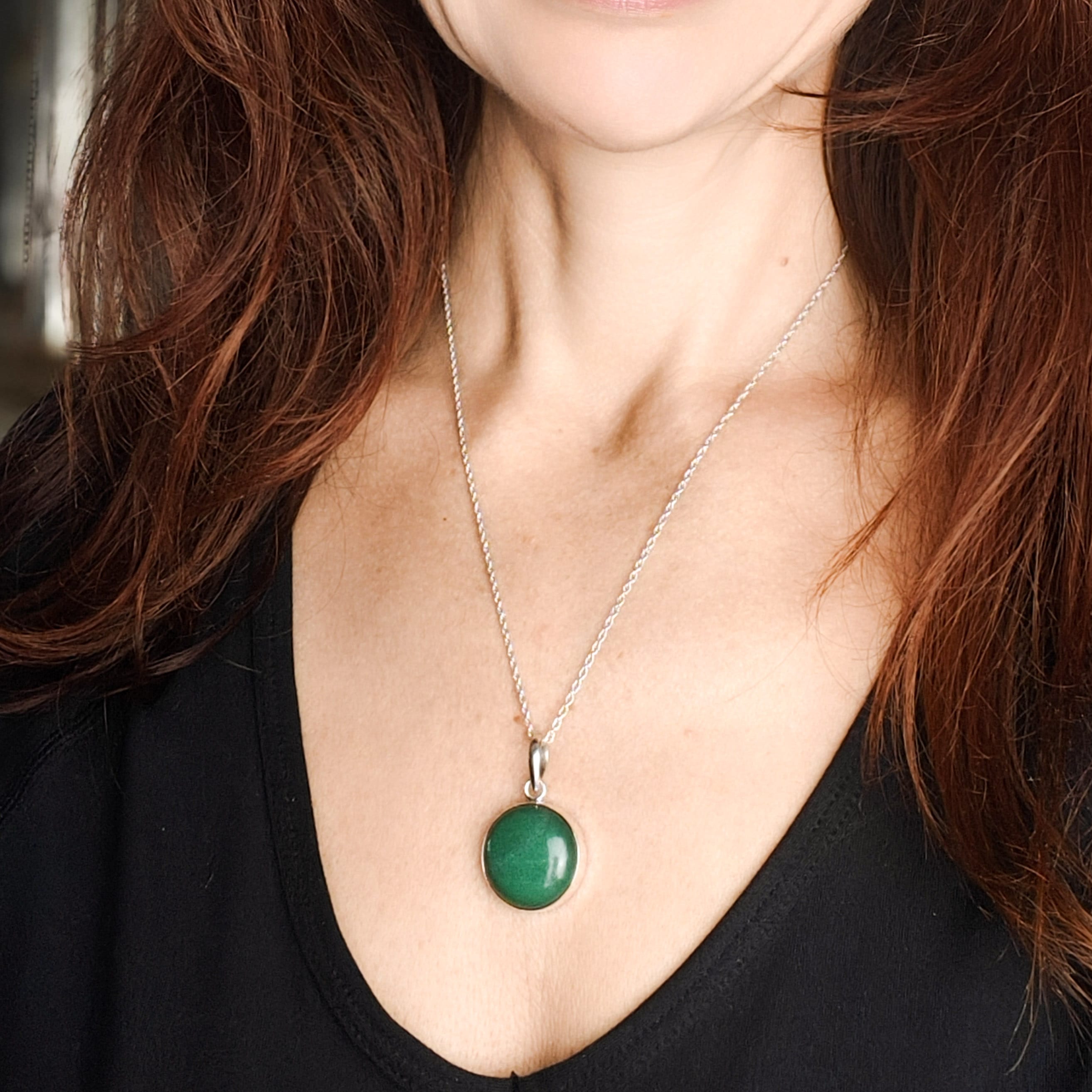 Hepburn and Hughes Jade Pendant | 20mm Circular| 35th Anniversary Gift | Sterling Silver