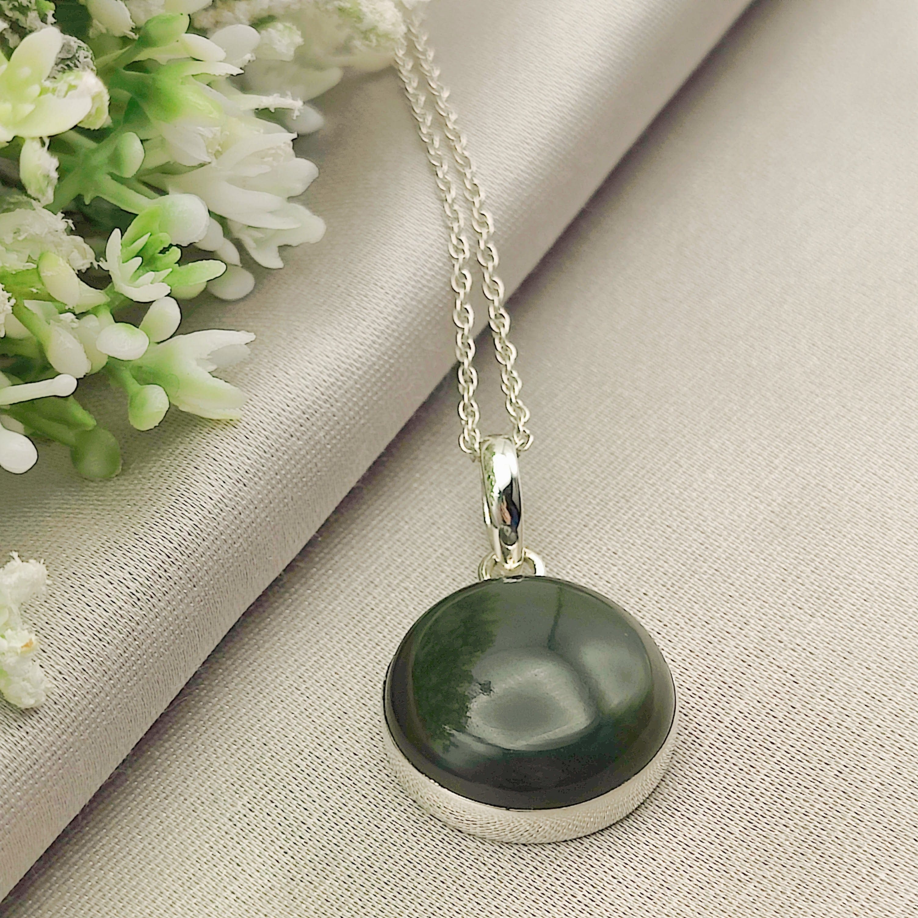 Hepburn and Hughes Jade Pendant | 20mm Circular| Sterling Silver