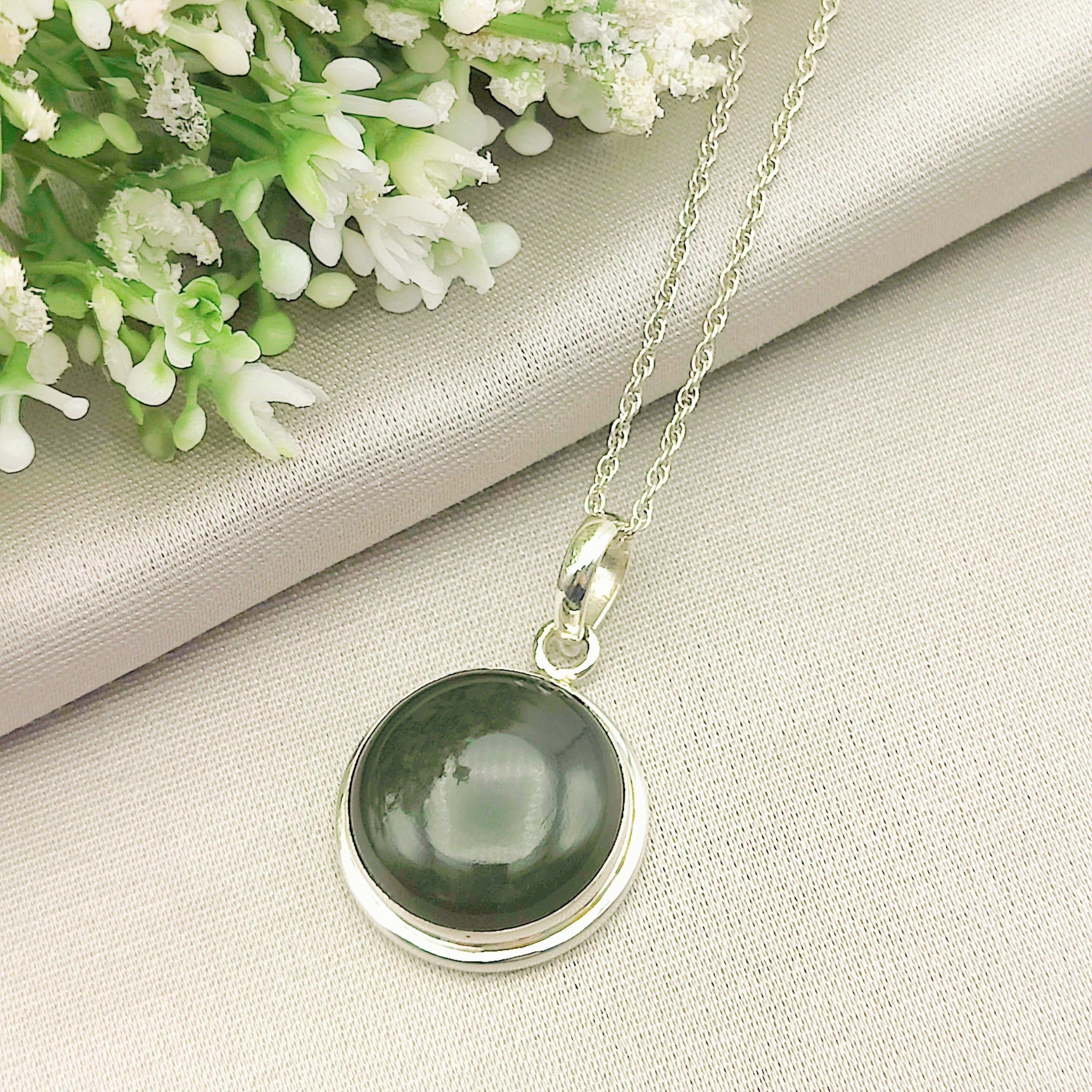 Hepburn and Hughes Jade Pendant | 20mm Circular| Sterling Silver