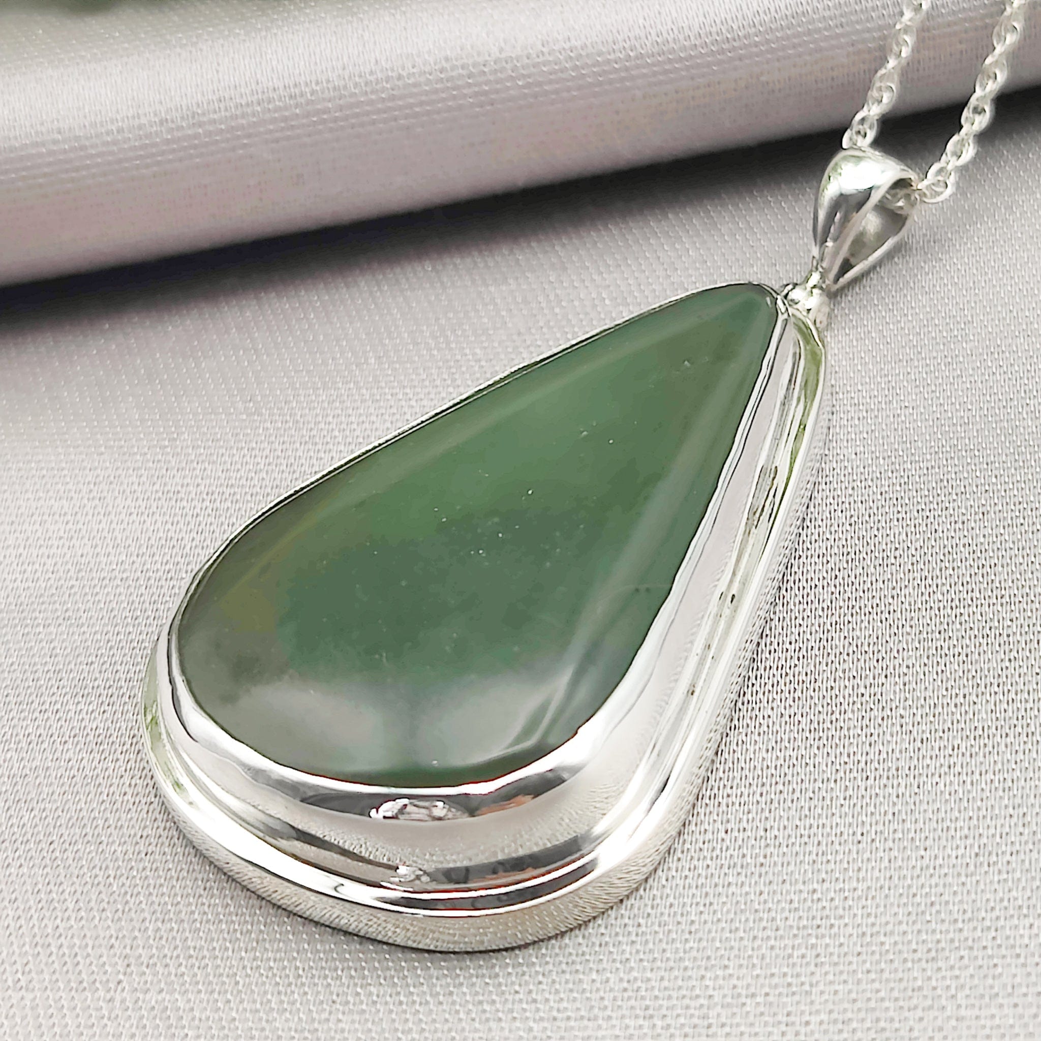 Hepburn and Hughes Jade Pendant | 45mm Teardrop | 35th Anniversary | Sterling Silver