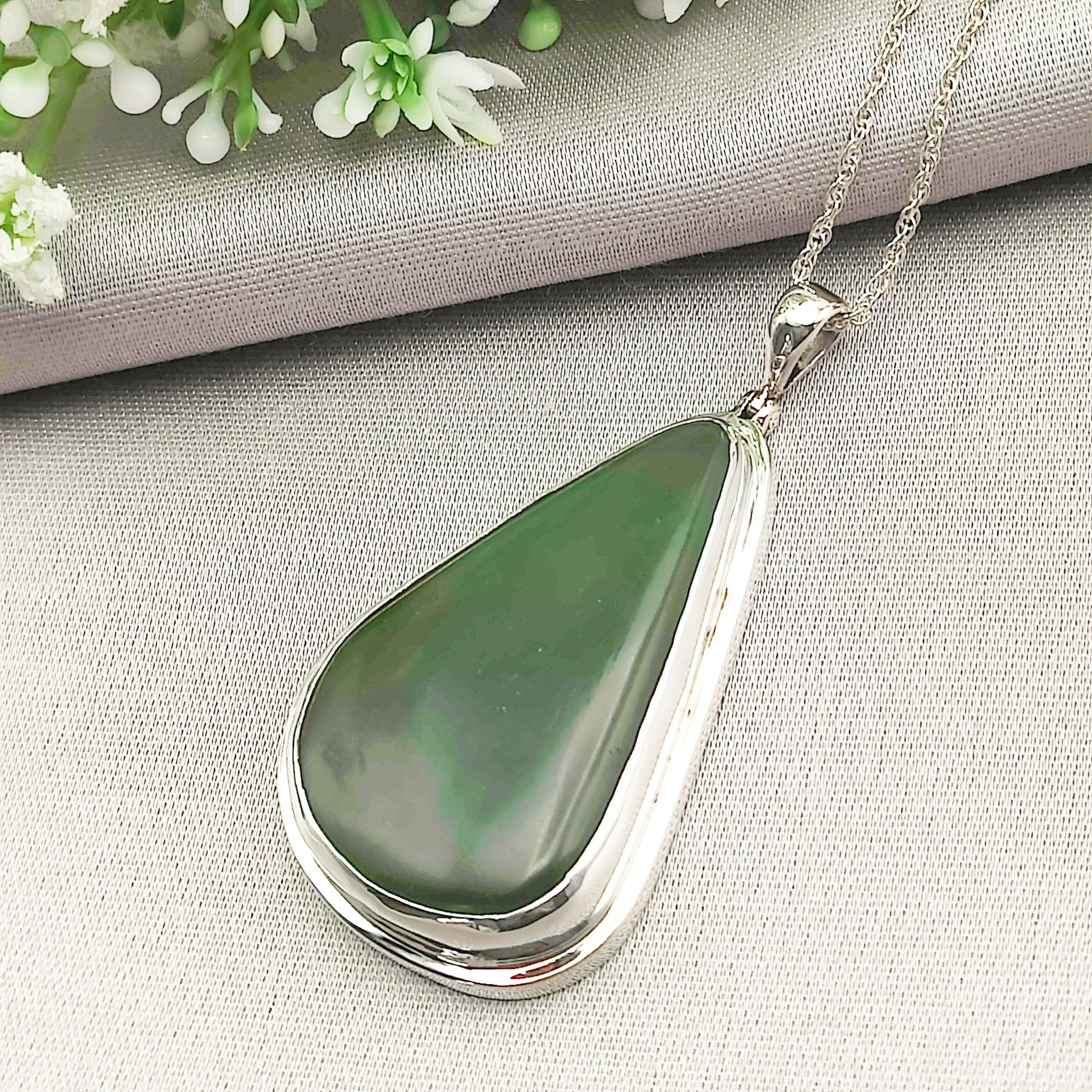 Hepburn and Hughes Jade Pendant | 45mm Teardrop | 35th Anniversary | Sterling Silver