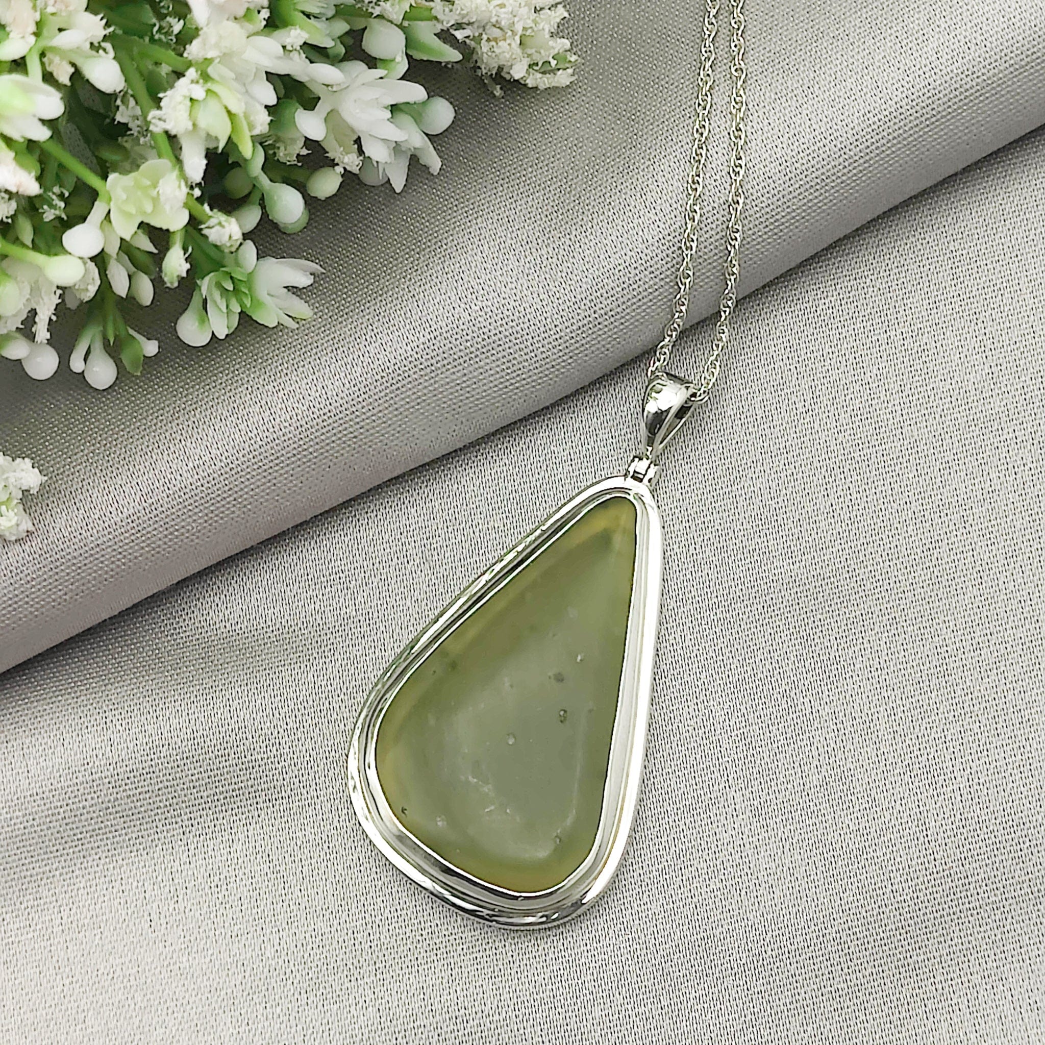 Hepburn and Hughes Jade Pendant | 45mm Teardrop | 35th Anniversary | Sterling Silver