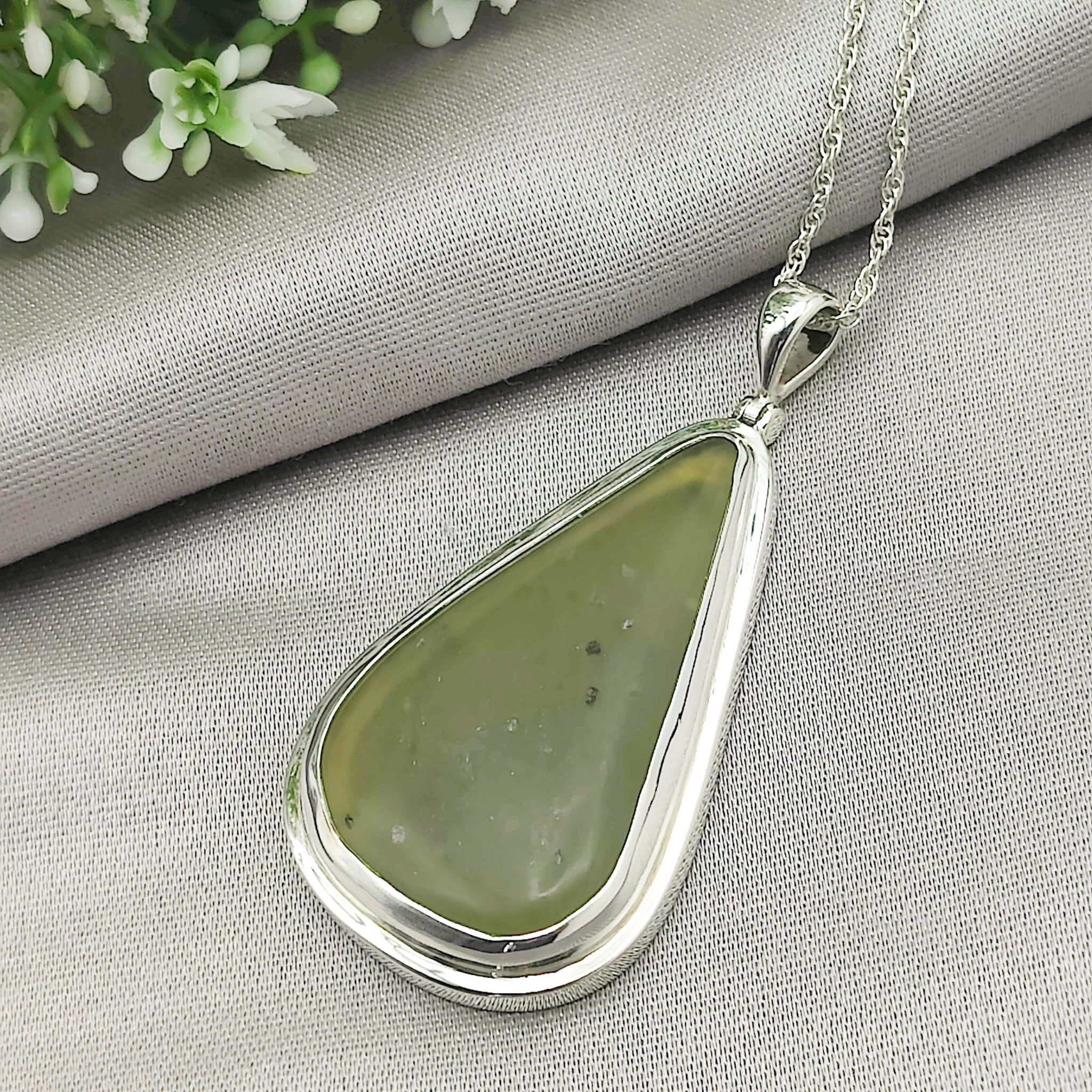 Hepburn and Hughes Jade Pendant | 45mm Teardrop | 35th Anniversary | Sterling Silver