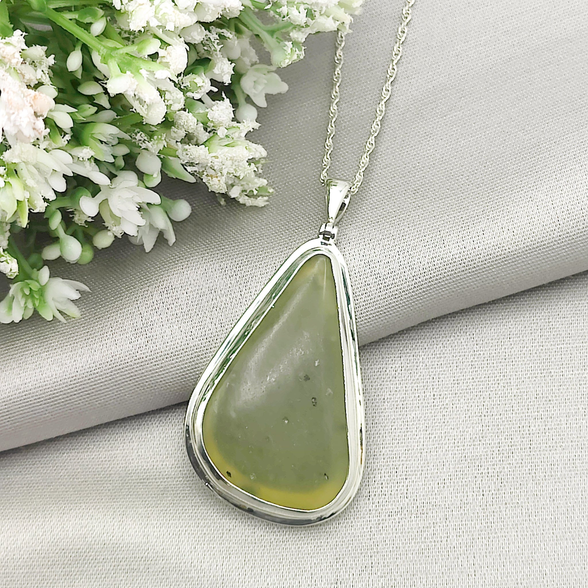 Hepburn and Hughes Jade Pendant | 45mm Teardrop | 35th Anniversary | Sterling Silver