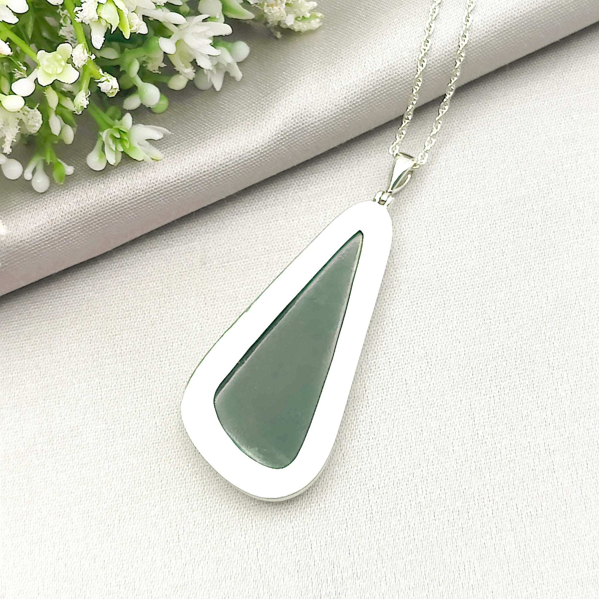 Hepburn and Hughes Jade Pendant | 55mm Abstract | 35th Anniversary | Sterling Silver