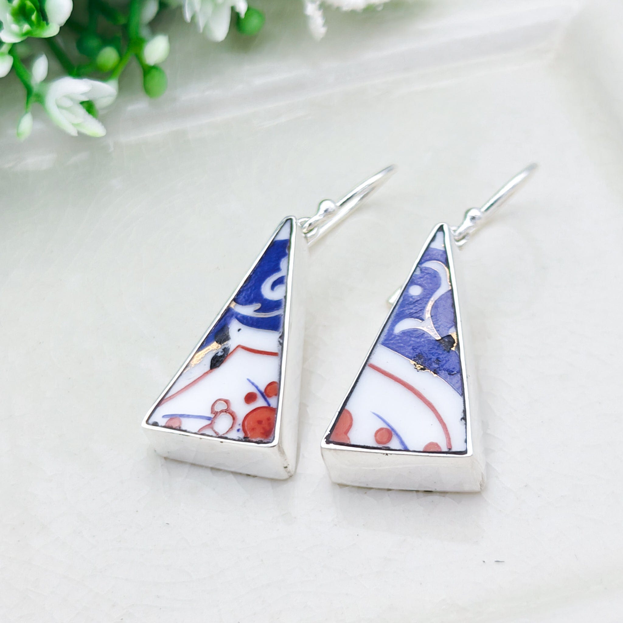 Hepburn & Hughes Japanese Imari Earrings | Upcycled Porcelain Jewellery | Sterling Silver