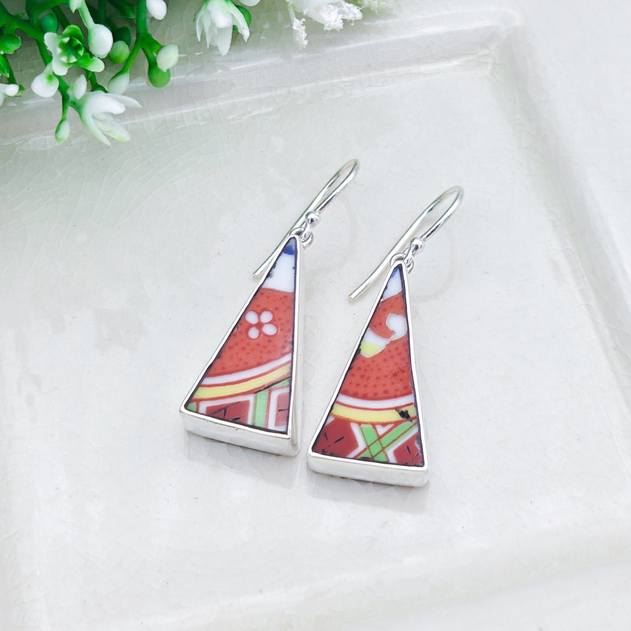 Hepburn & Hughes Japanese Imari Earrings | Upcycled Porcelain Jewellery | Sterling Silver