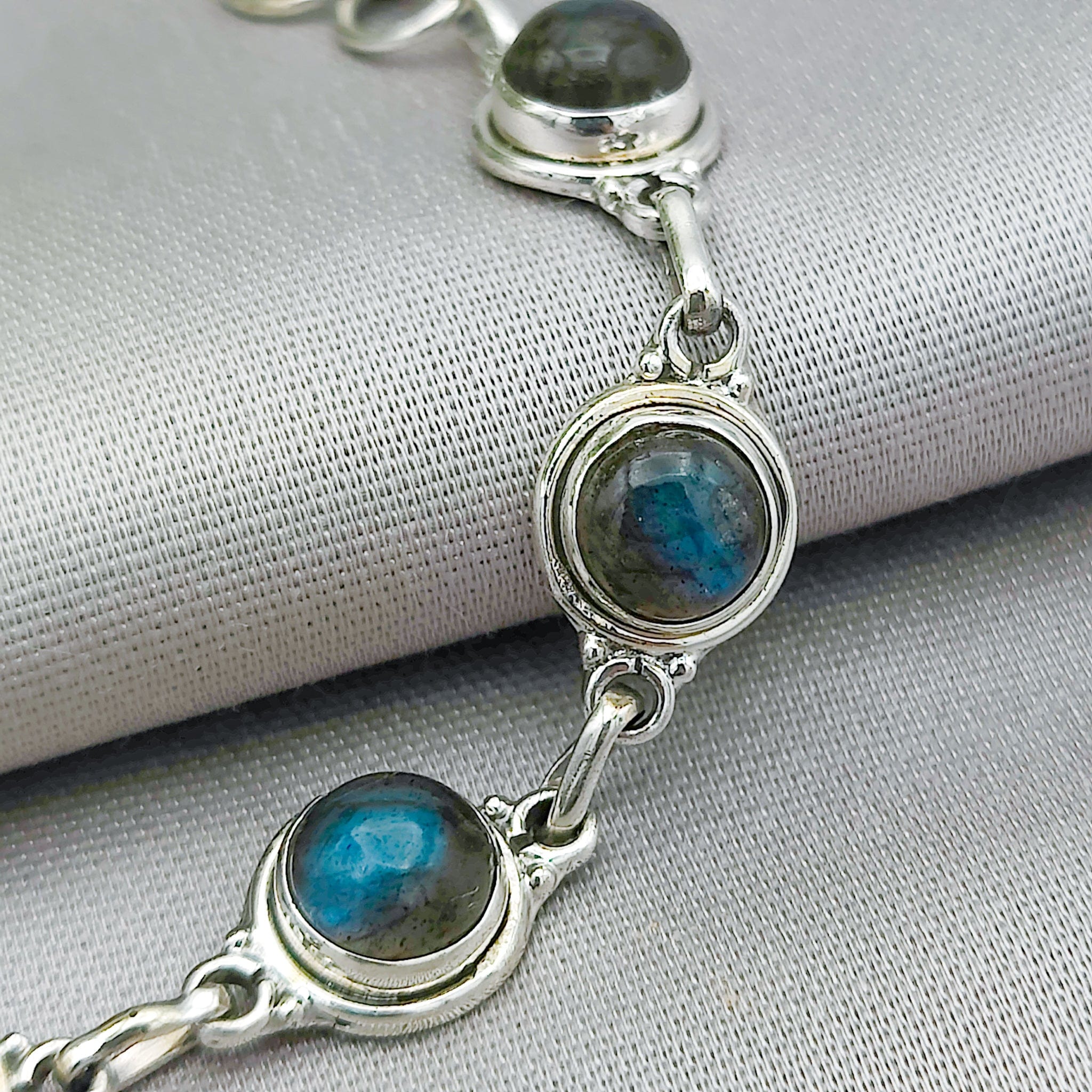 Hepburn and Hughes Labradorite Bracelet | 7 x circles | Gemstone Gift | Sterling Silver