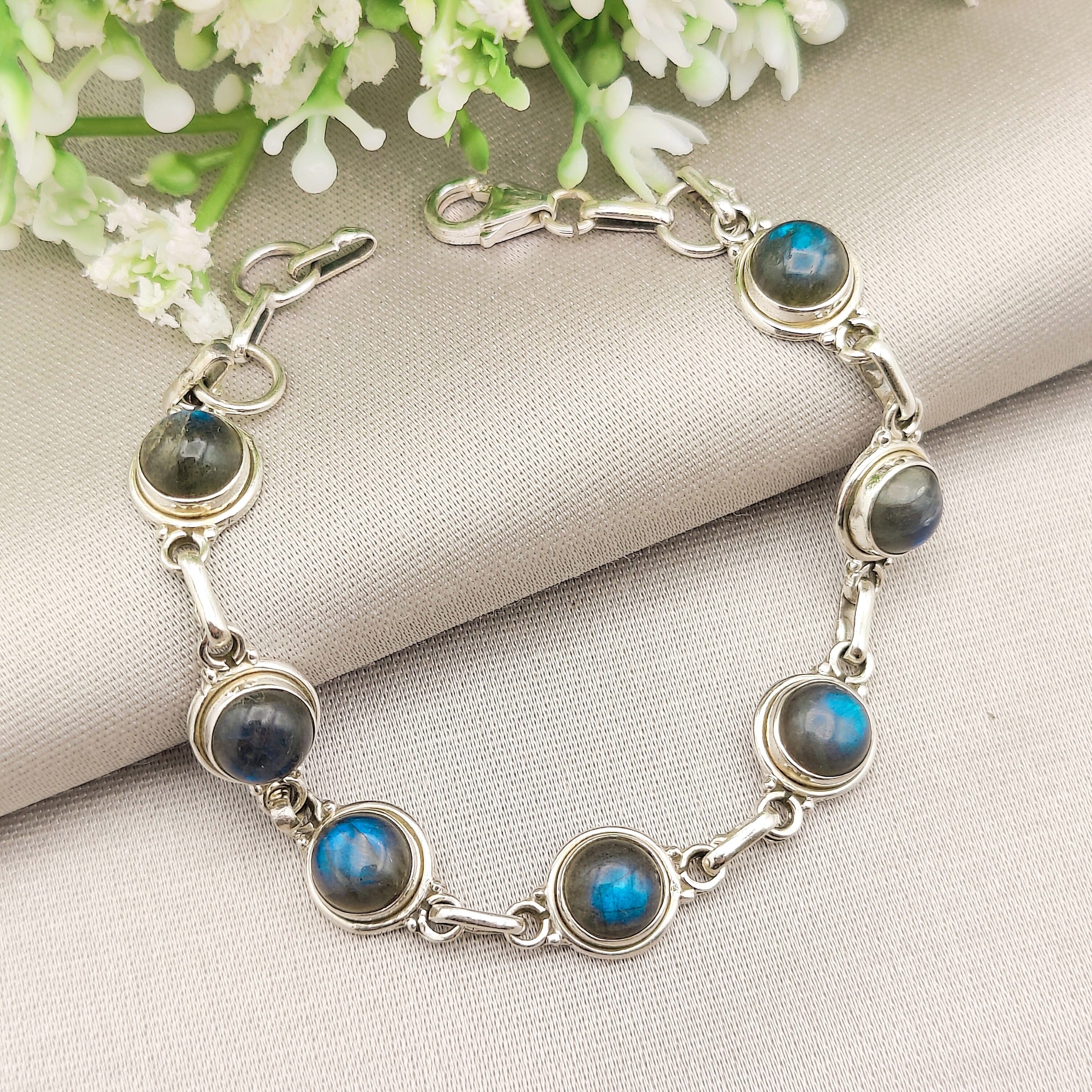 Hepburn and Hughes Labradorite Bracelet | 9 x circles | Gemstone Gift | Sterling Silver